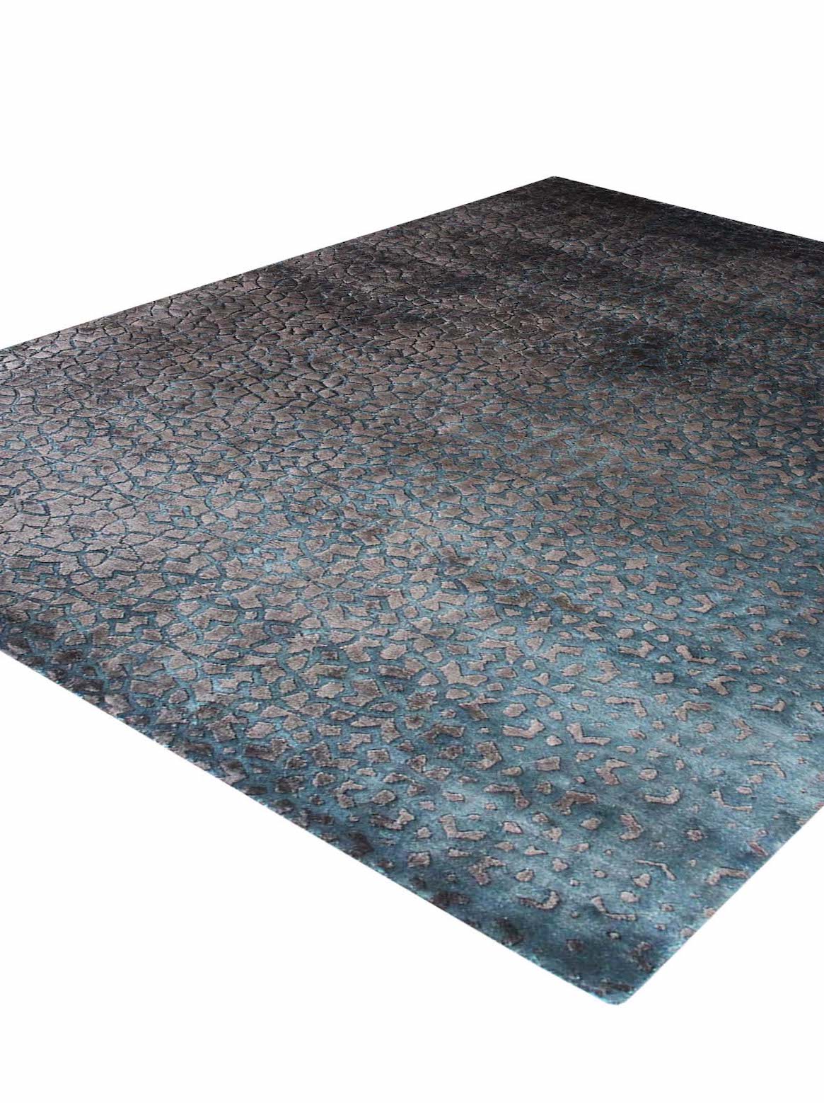 Luxury hand knotted carpet made from Botanical Silk in blue color and 5'6" x 8' size