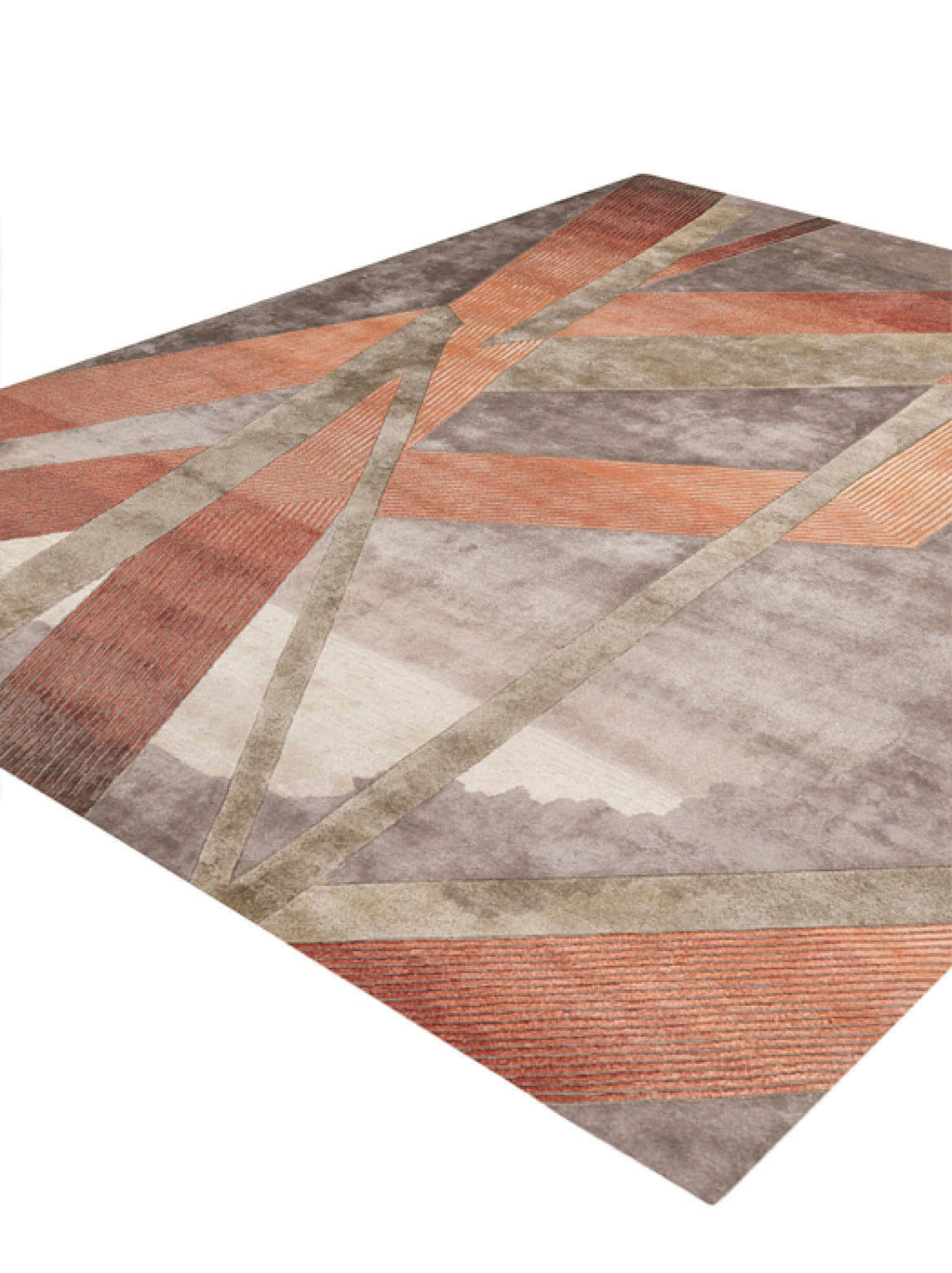 Luxury hand tufted carpet made from Wool & Botanical Silk in grey rust color and 3' x 5' size