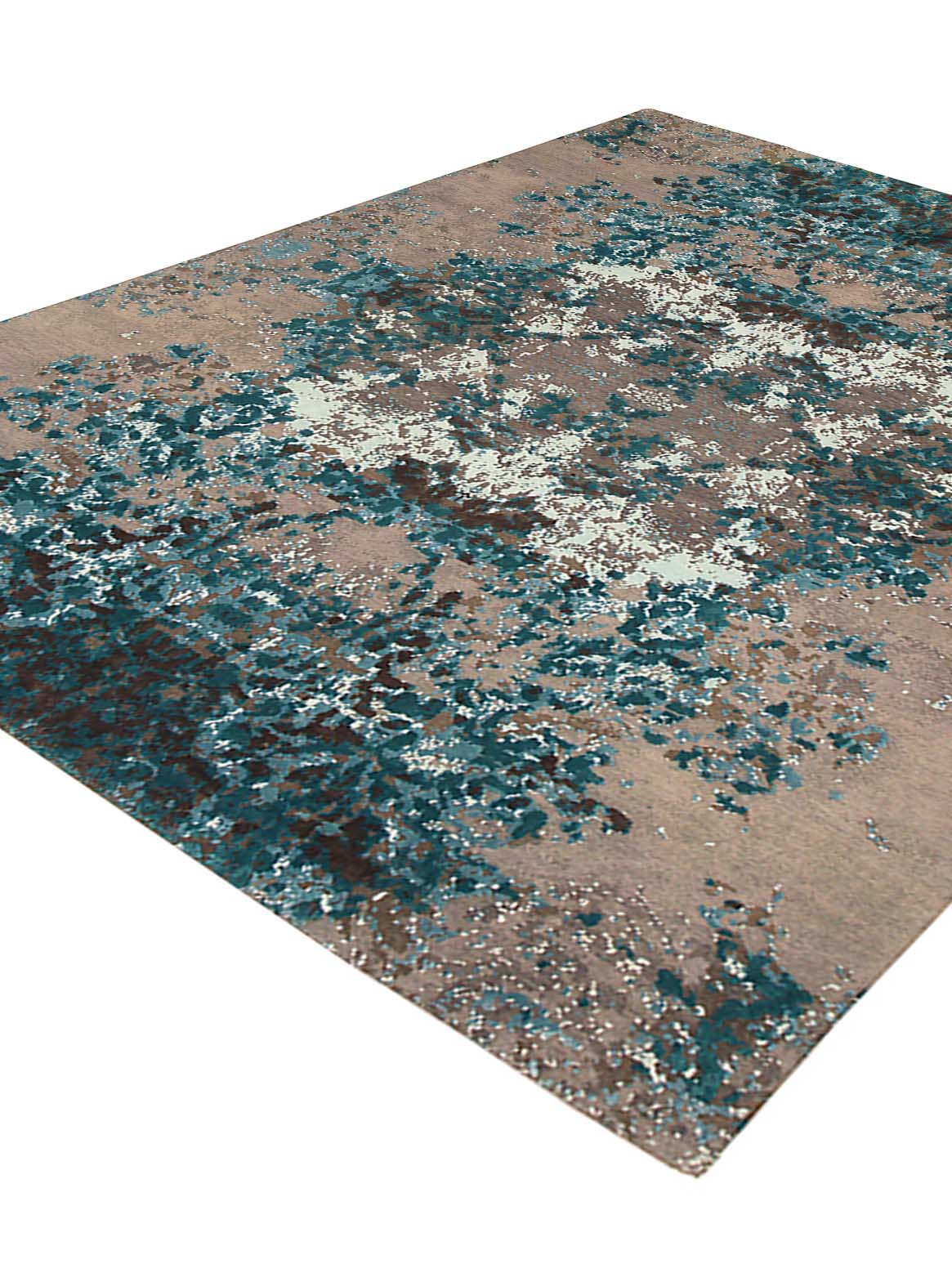 Luxury hand knotted carpet made from Pure Silk & Linen in turquoise color and 5'6" x 8' size