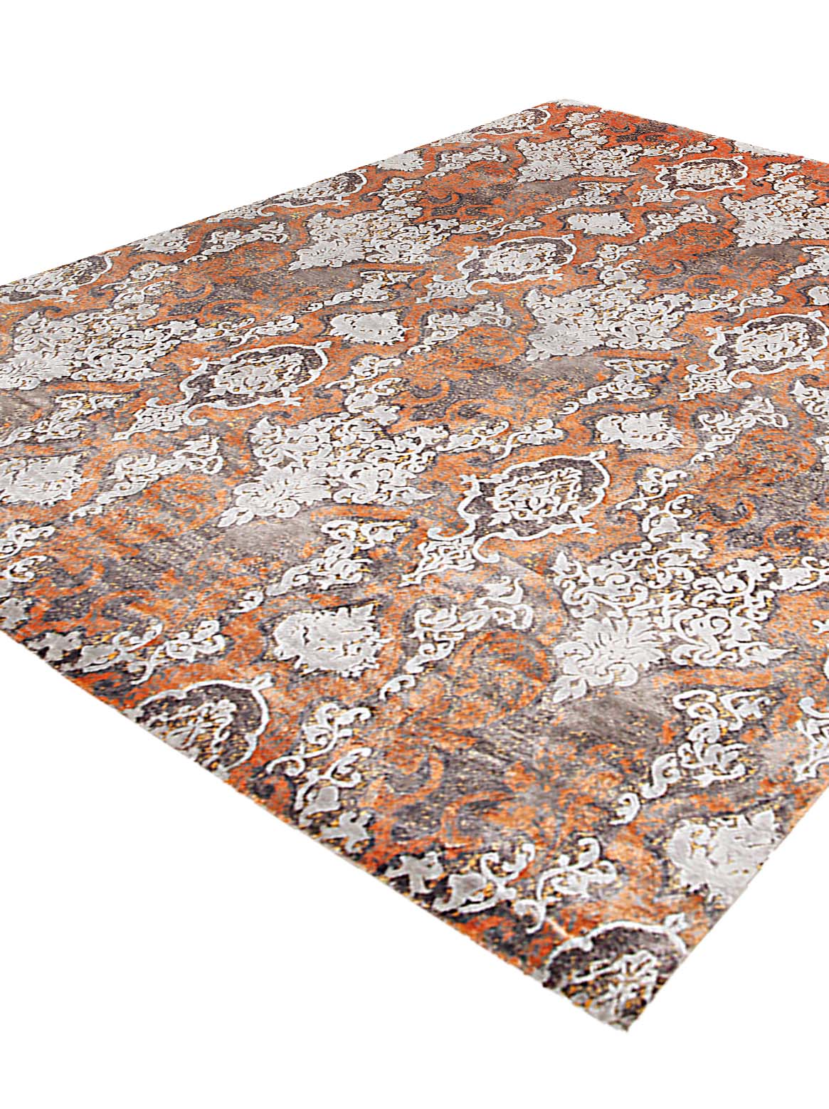Luxury hand knotted carpet made from Botanical Silk in rust beige color and 5'6" x 8' size