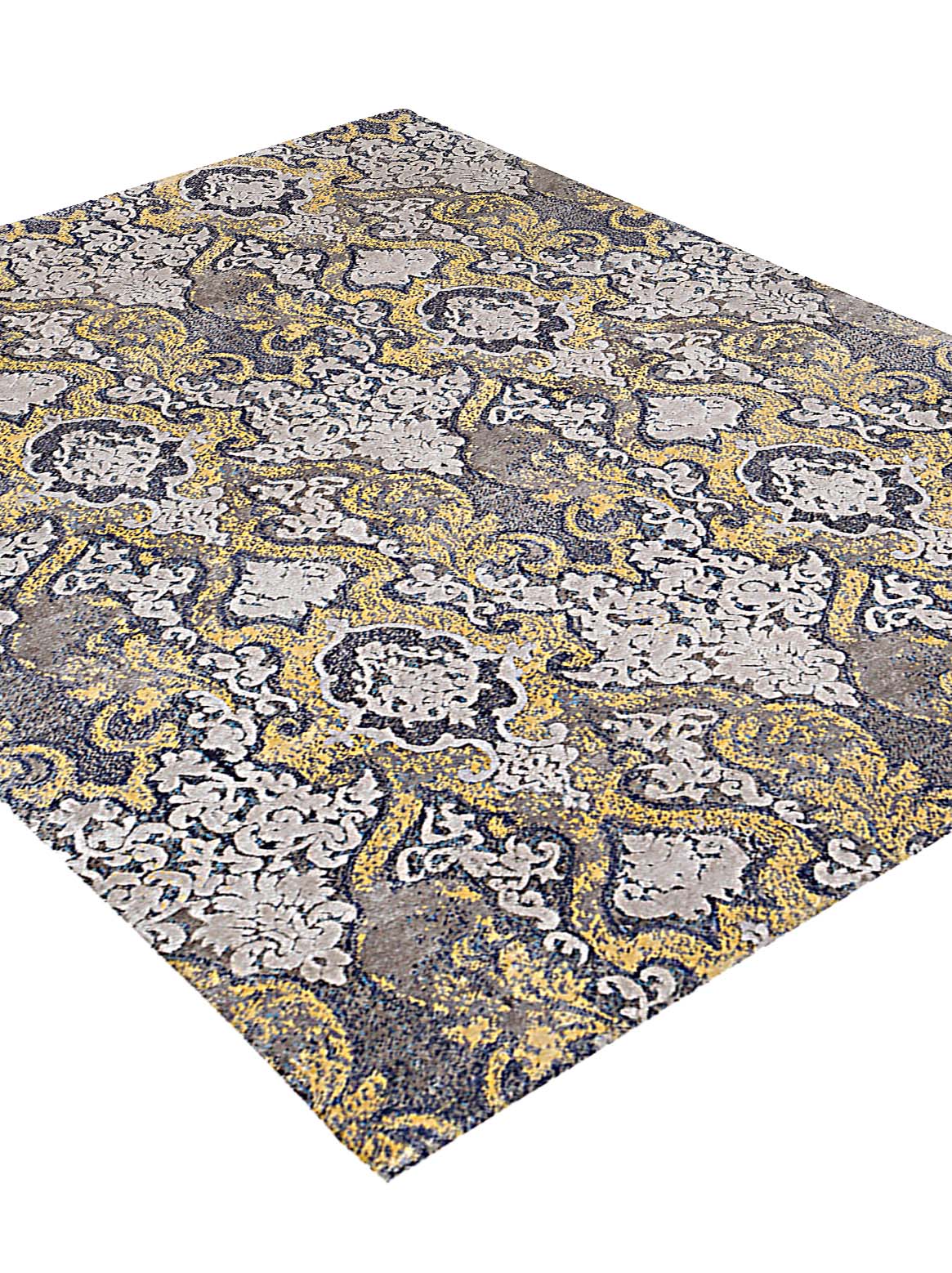 Luxury hand knotted carpet made from Botanical Silk in yellow beige color and 5'6" x 8' size