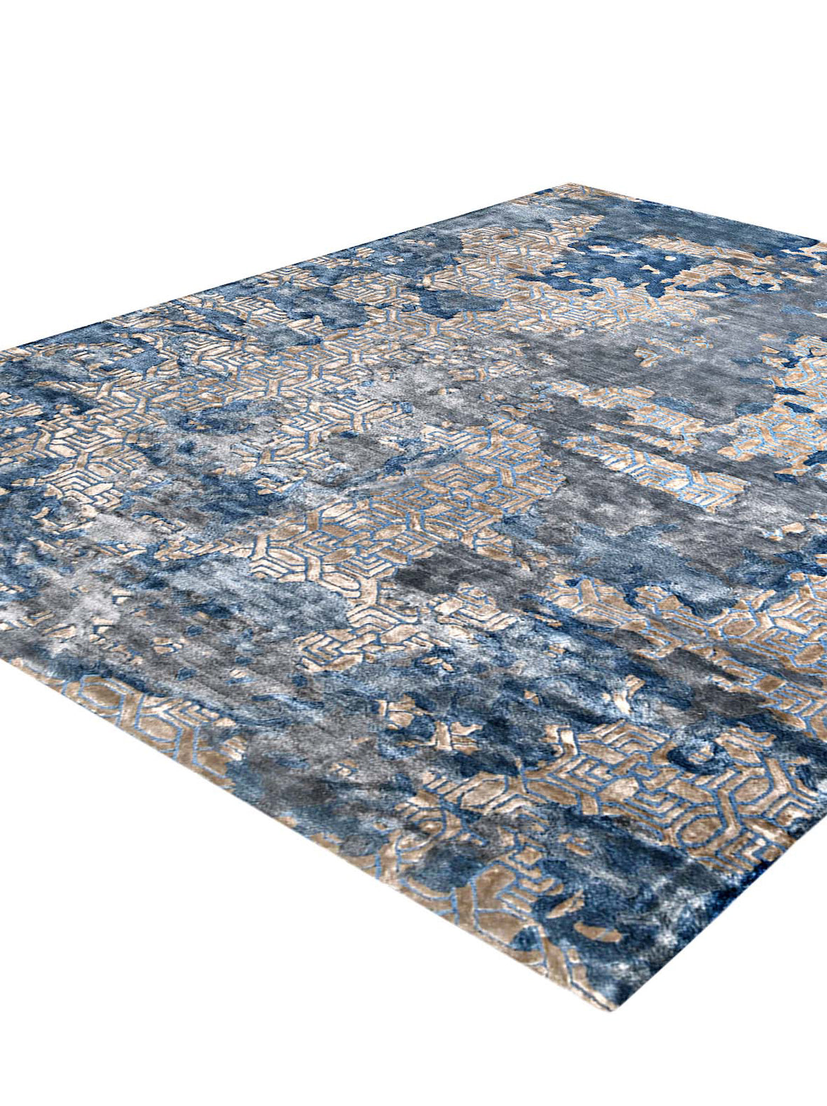 Luxury hand tufted carpet made from 100% Botanical Silk in blue color and 3' x 5' size