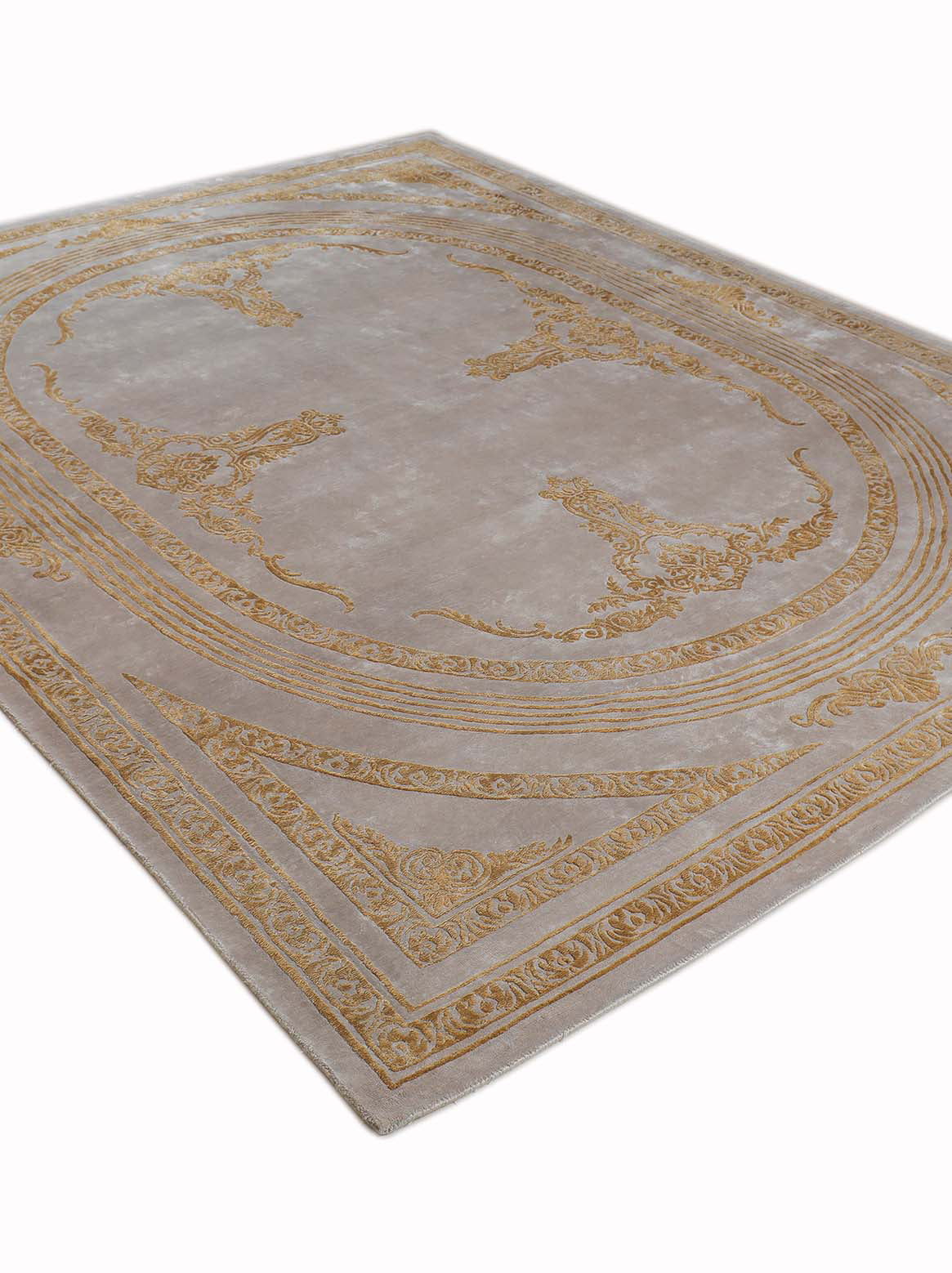 Luxury hand knotted carpet made from Botanical Silk in ivory gold color and 6' x 9' size