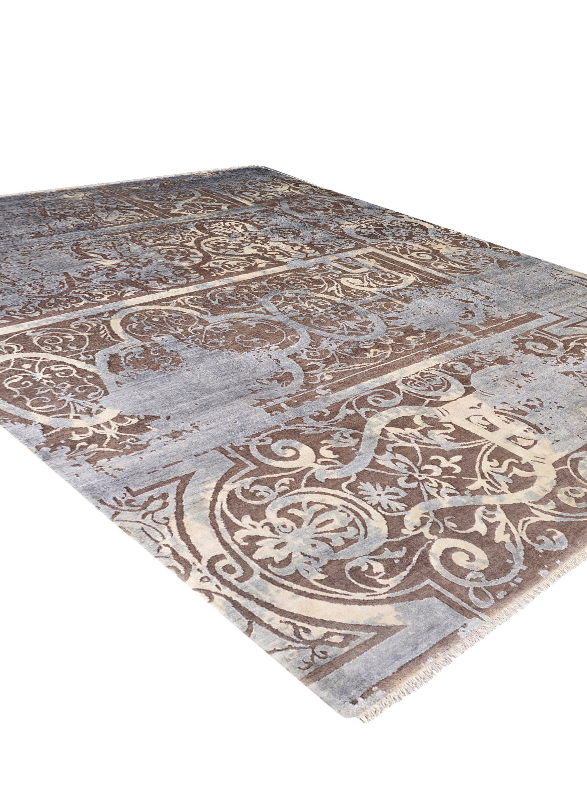 Luxury hand knotted carpet made from Wool & Botanical Silk in blue color and 5'6" x 8' size