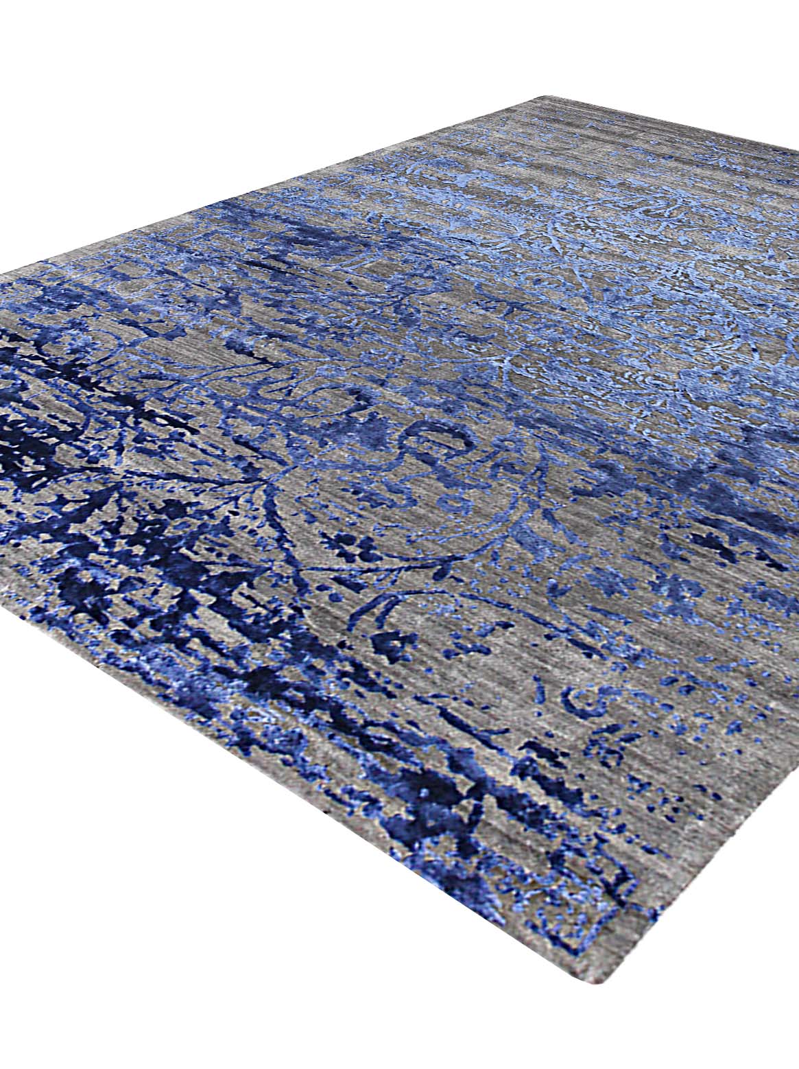 Luxury hand knotted carpet made from Wool & Botanical Silk in blue color and 5'6" x 8' size