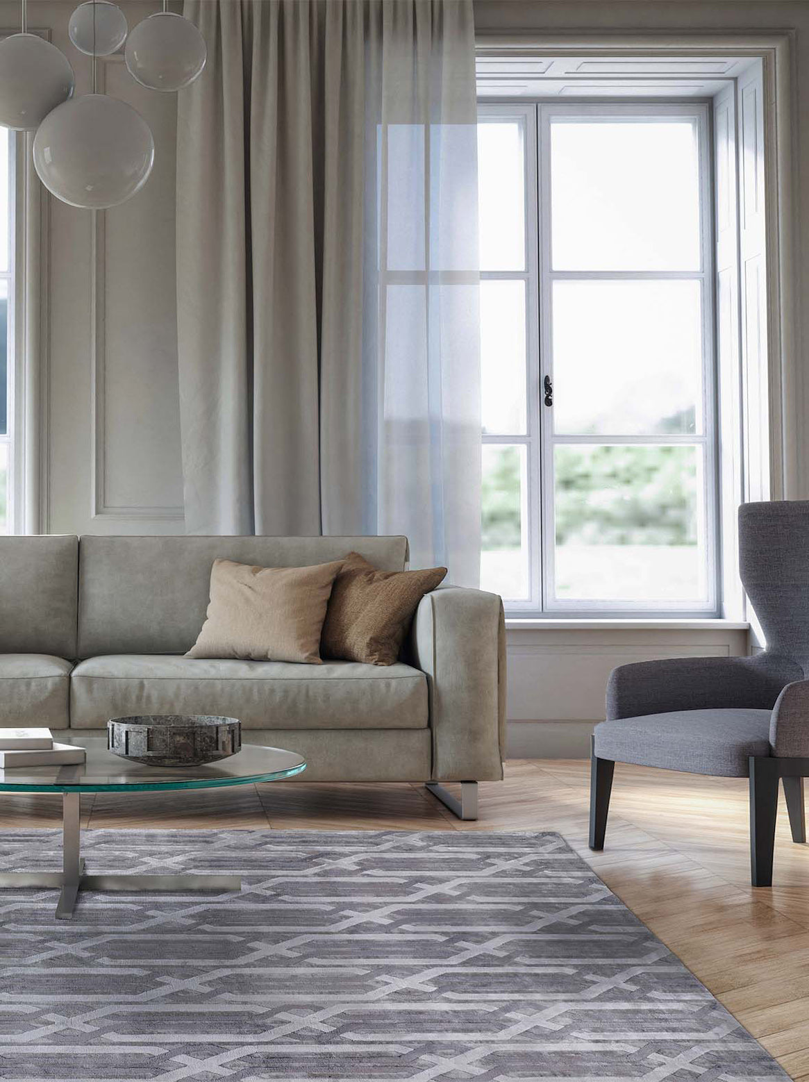 Luxury carpet in Grey color and 6' x 9' size