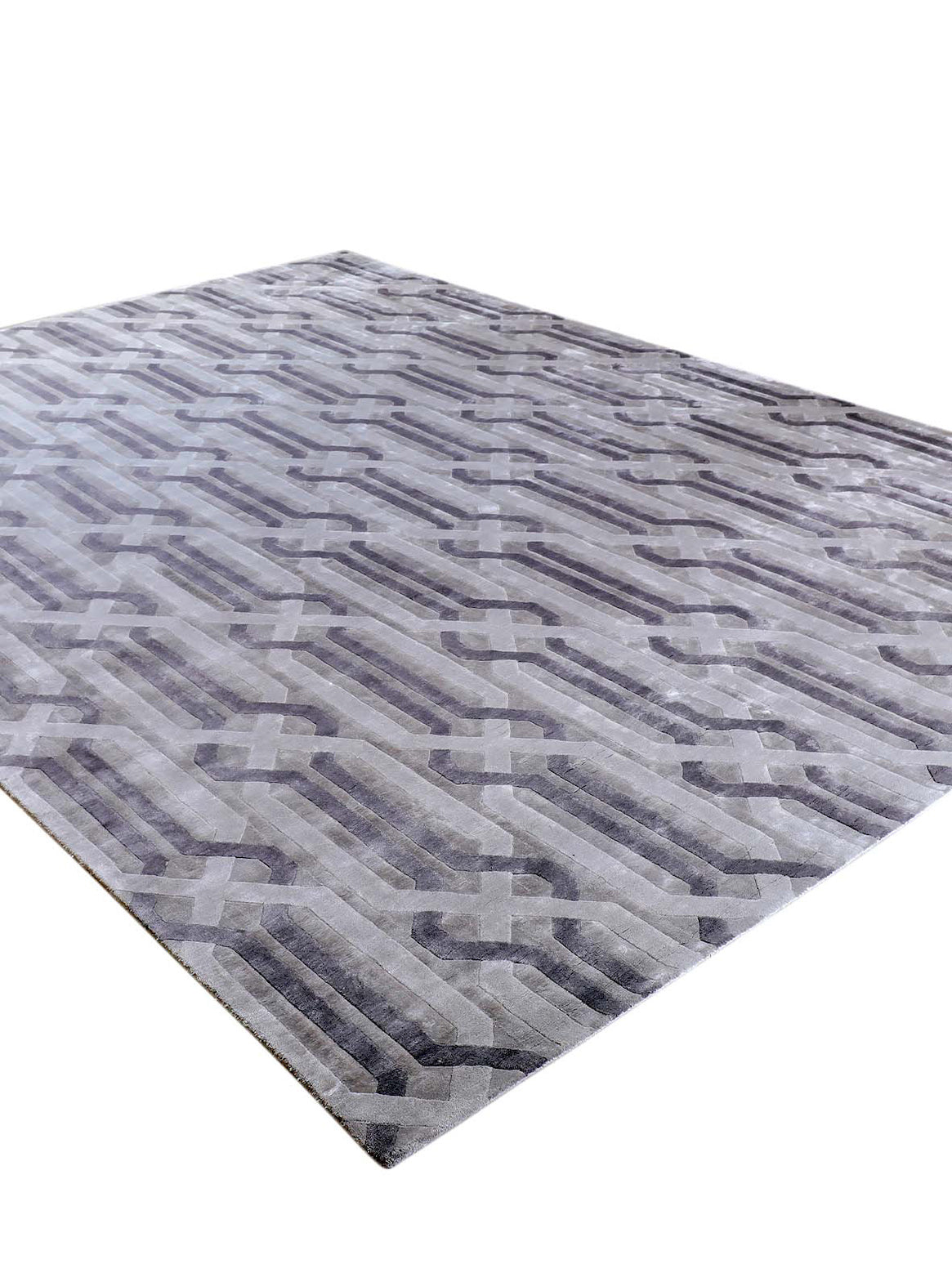 Luxury hand knotted carpet made from Botanical Silk in grey color and 5'6" x 8' size