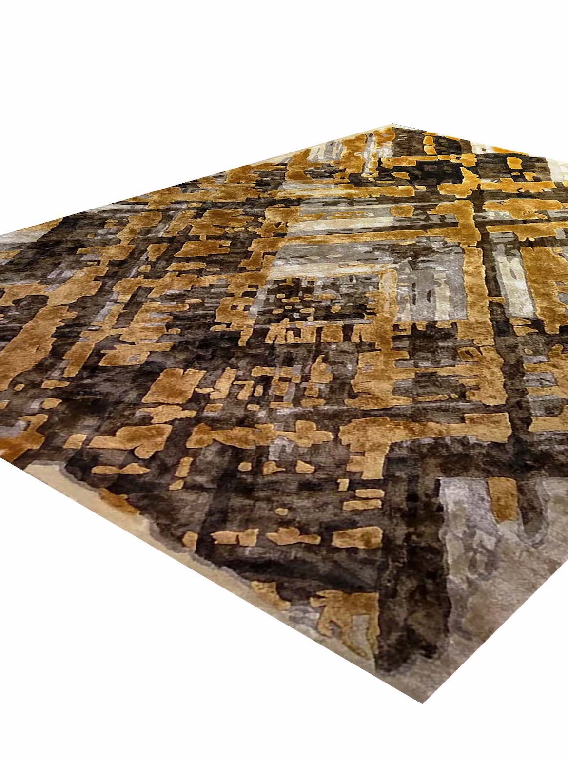 Luxury hand tufted carpet made from Botanical Silk in gold color and 4'6" x 6'6" size