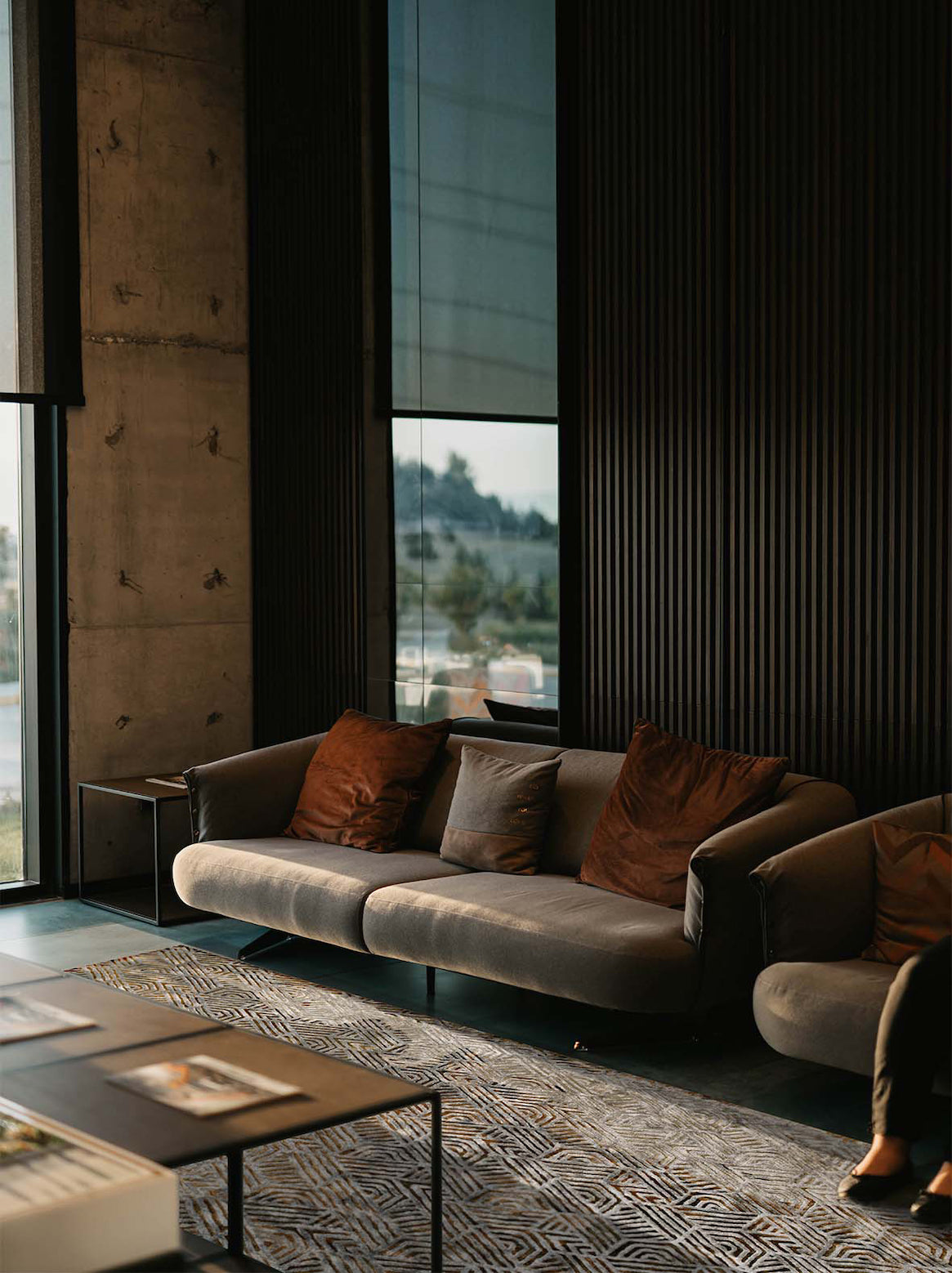 Luxury carpet in Copper Charcoal color and 4'6" x 6'6" size