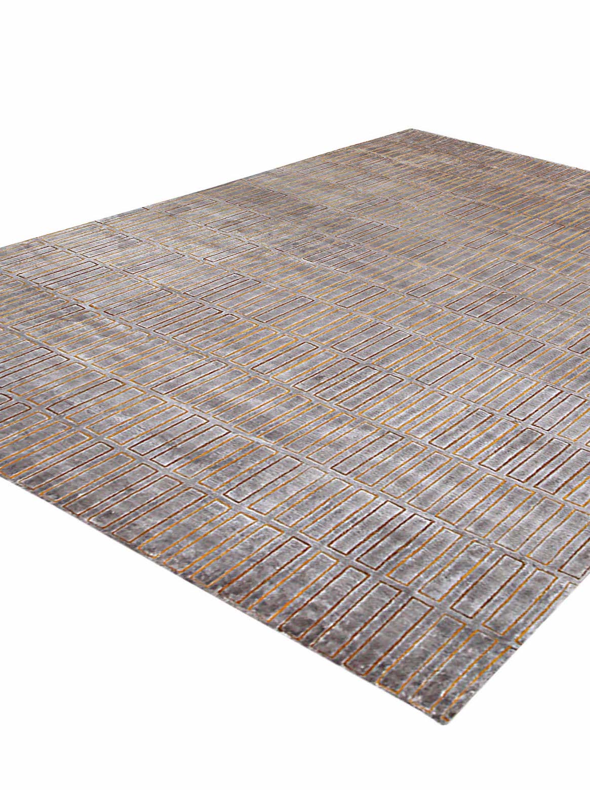 Luxury hand knotted carpet made from Botanical Silk in grey gold color and 5'6" x 8' size