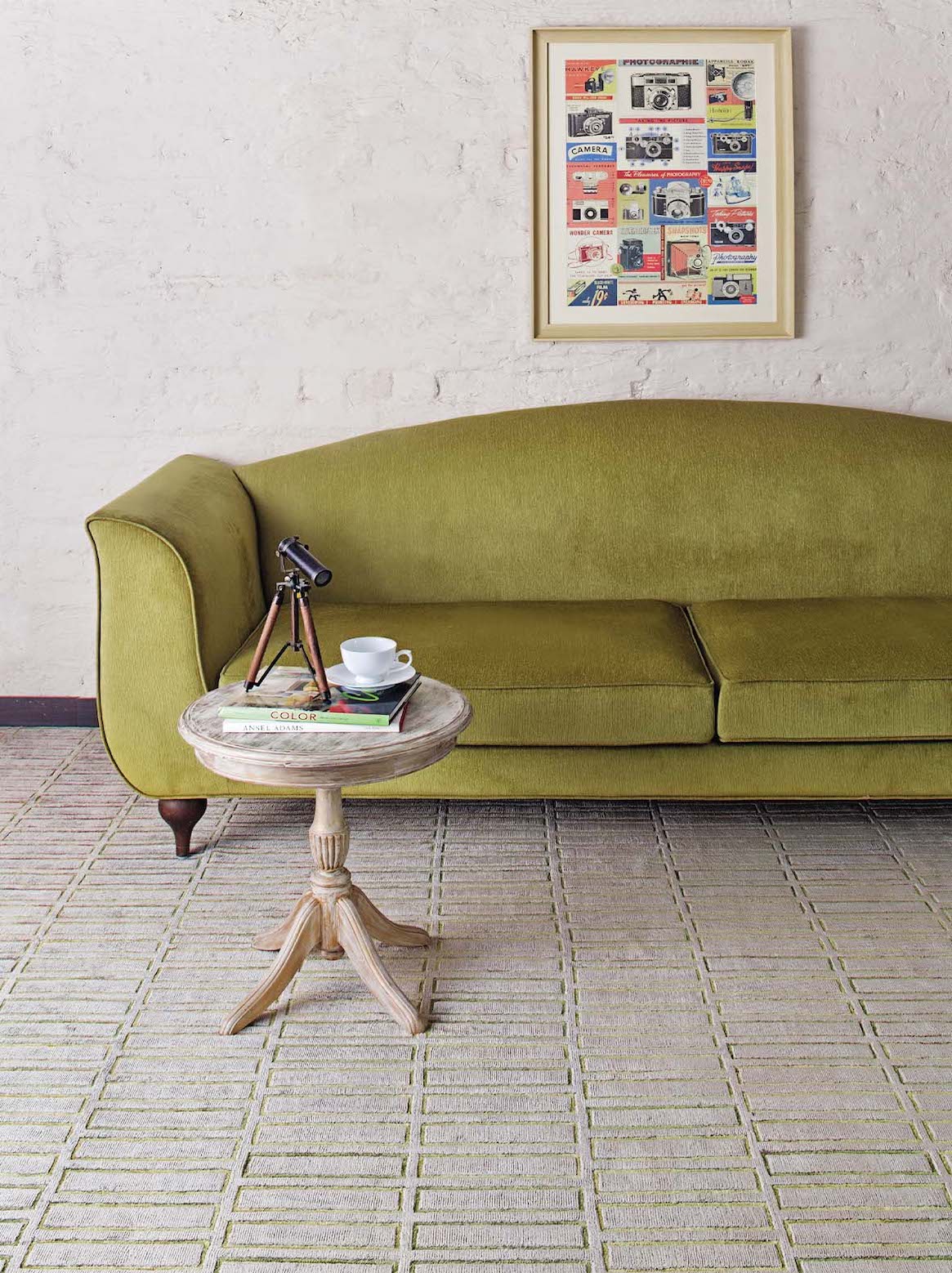Luxury carpet in Greige Green color and 5'6" x 8' size