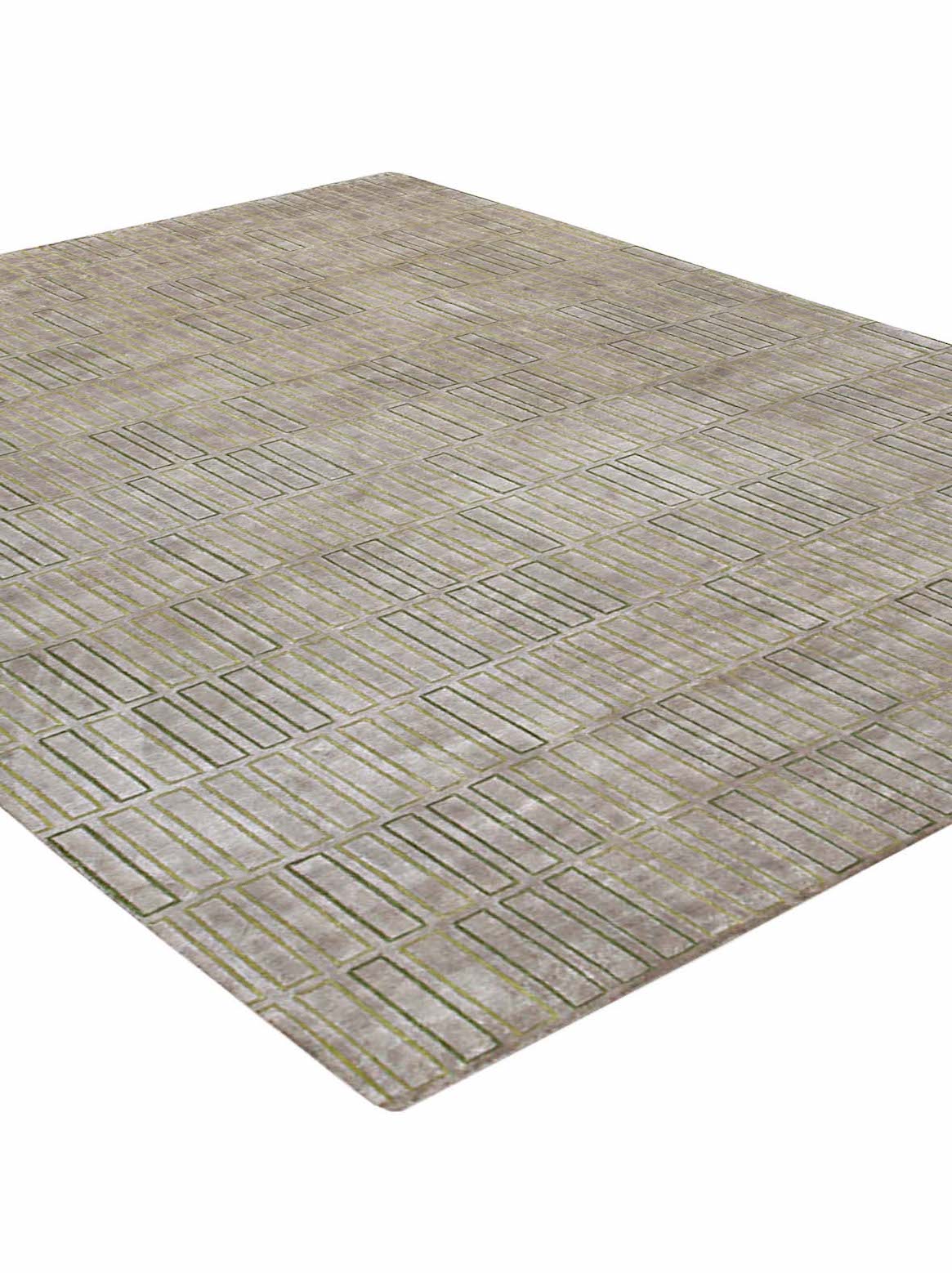Luxury hand knotted carpet made from Botanical Silk in greige green color and 4'6" x 6'6" size