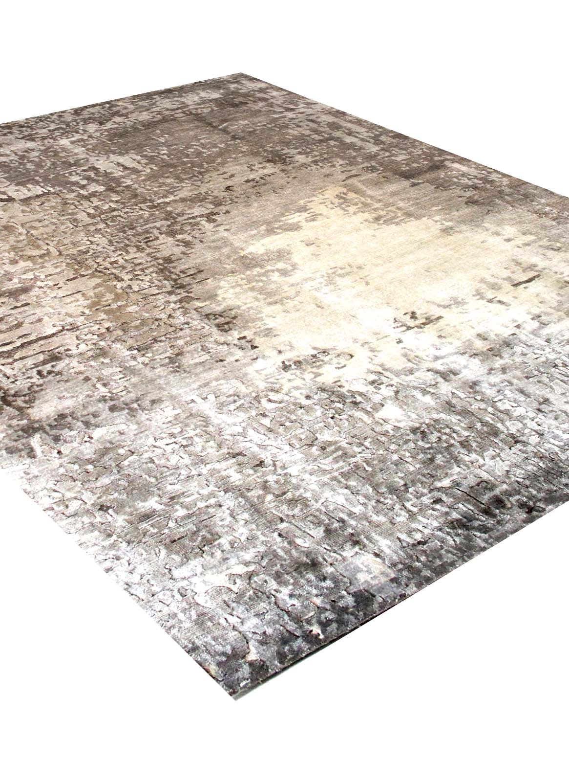 Luxury hand knotted carpet made from Botanical & Bamboo Silk in beige taupe color and 5'6" x 8' size