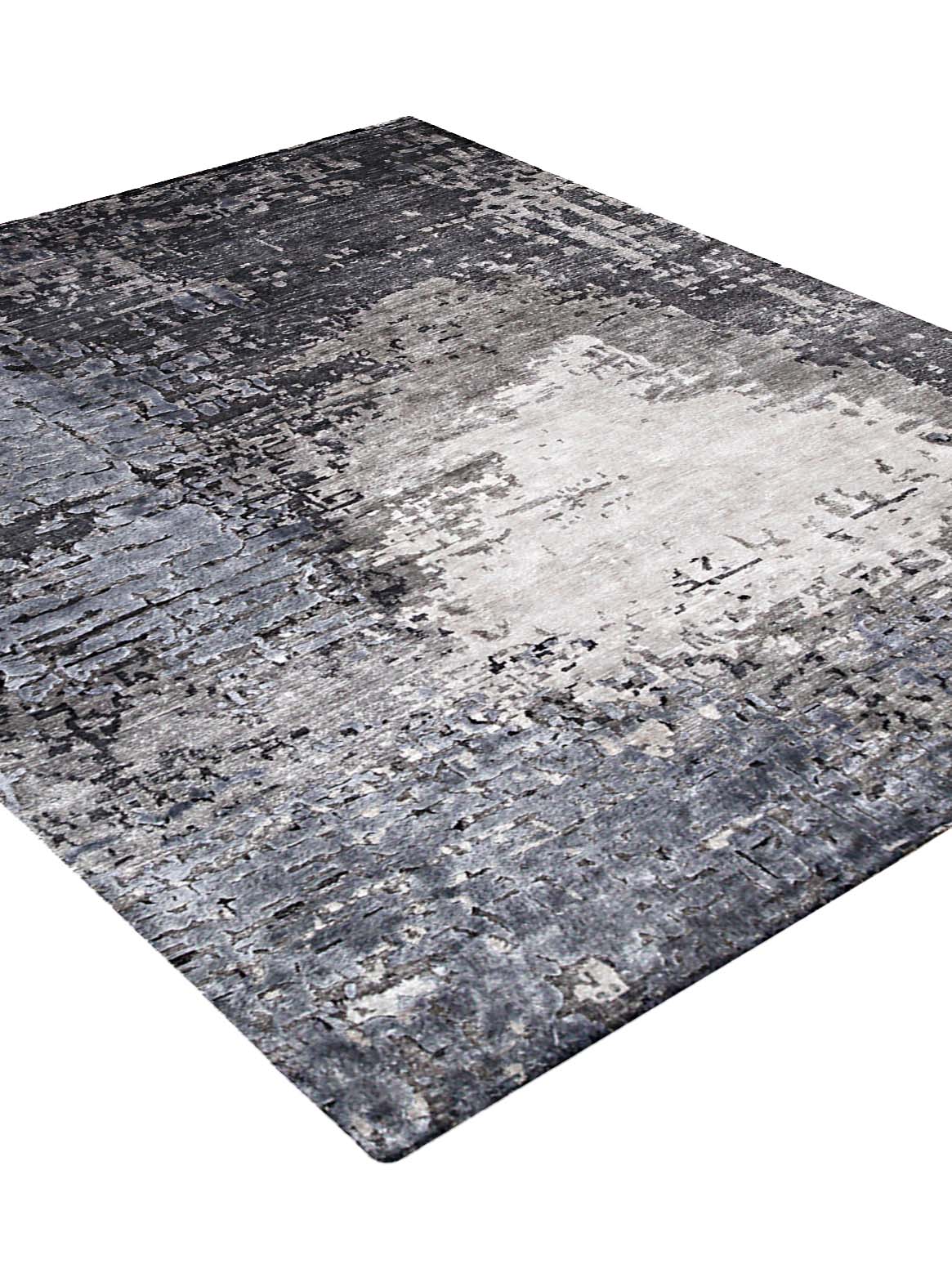 Luxury hand knotted carpet made from Botanical & Bamboo Silk in grey blue color and 5'6" x 8' size
