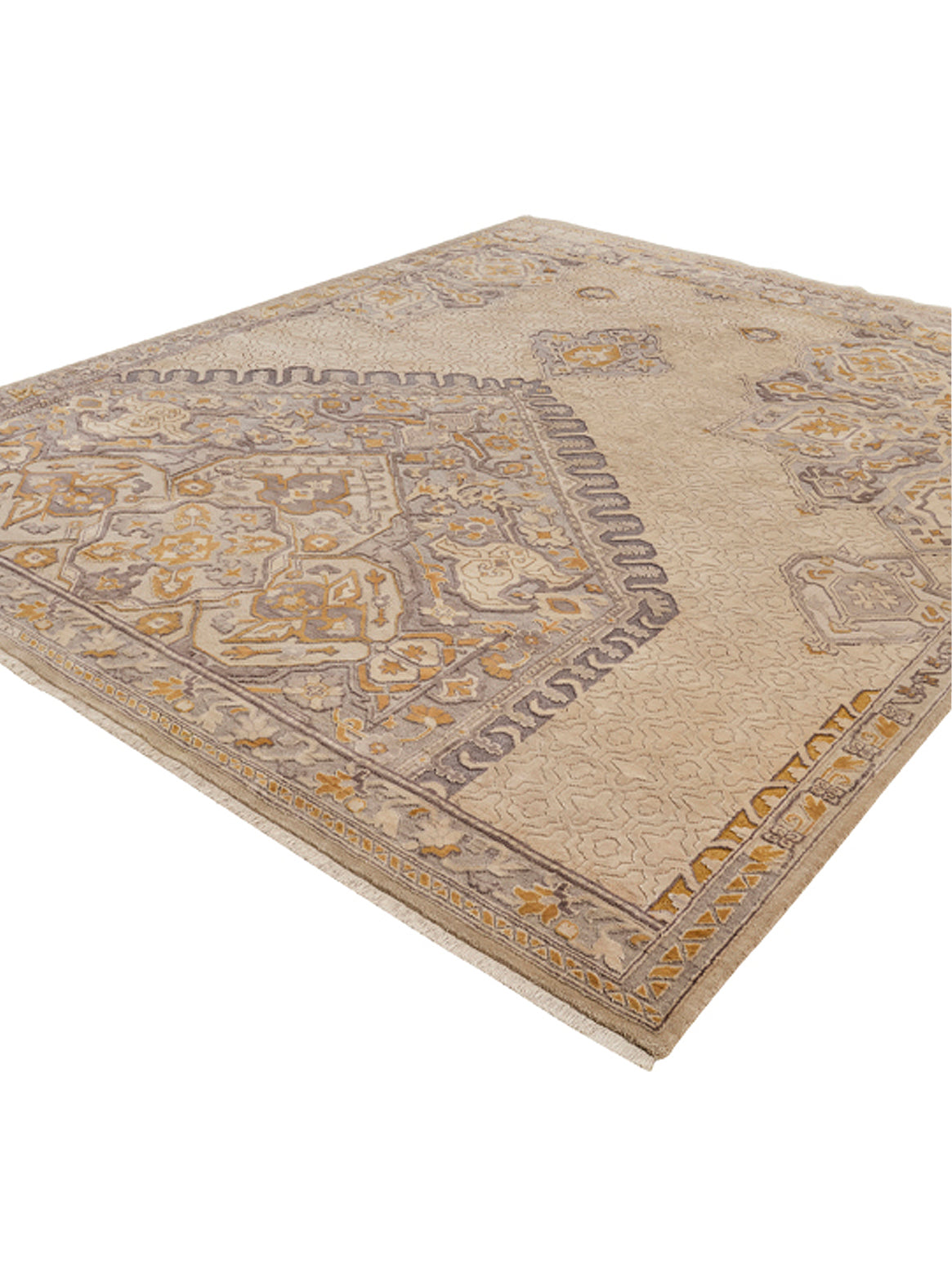 Luxury hand knotted carpet made from Wool & Botanical Silk in grey gold color and 5'6" x 8' size