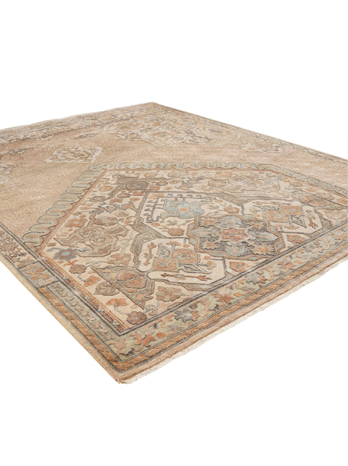 Luxury hand knotted carpet made from Wool & Botanical Silk in aqua color and 5'6" x 8' size