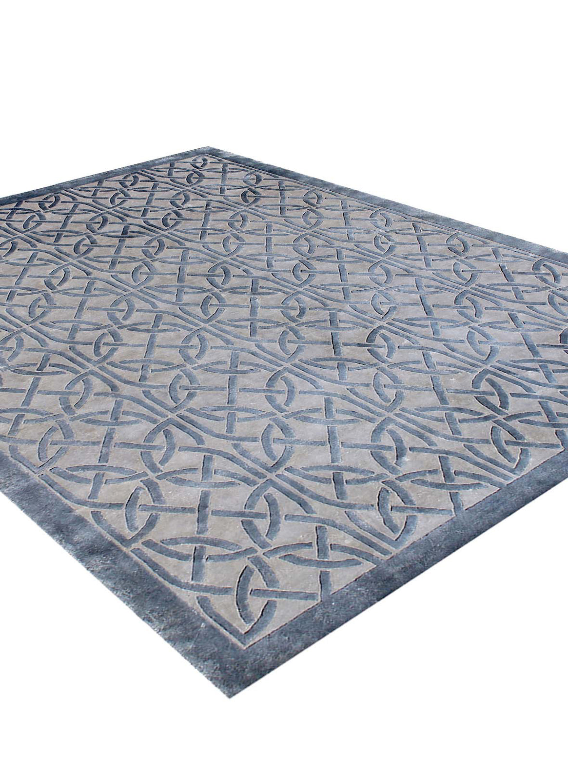 Luxury hand knotted carpet made from Botanical Silk in grey blue color and 5'6" x 8' size