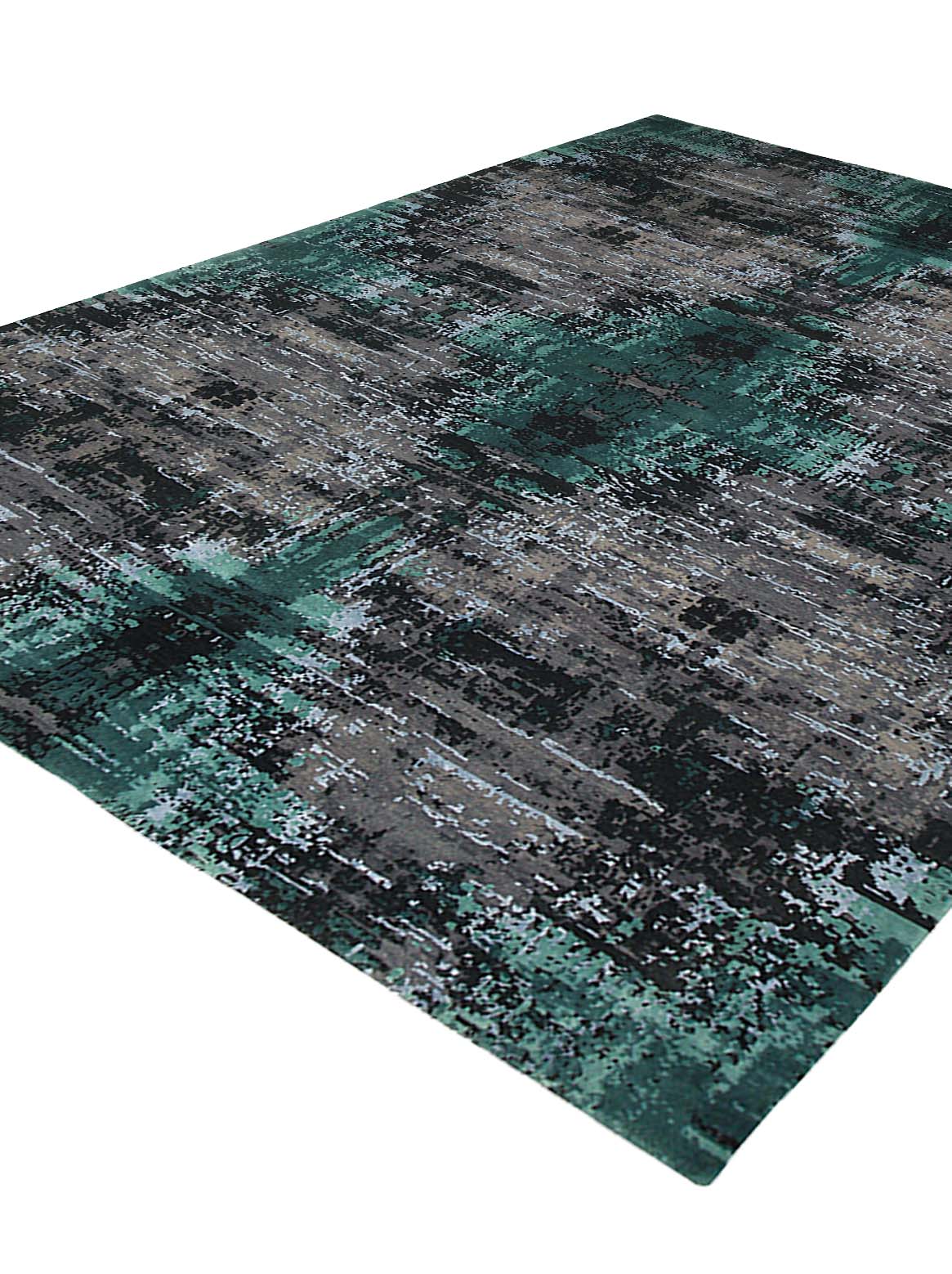 Luxury hand knotted carpet made from Pure Silk & Linen in emerald color and 5'6" x 8' size