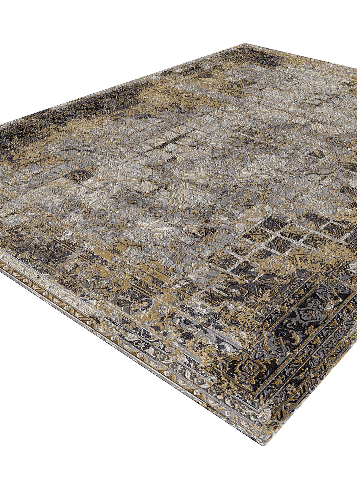 Luxury hand knotted carpet made from Wool & Pure Silk in gold color and 5'6" x 8' size