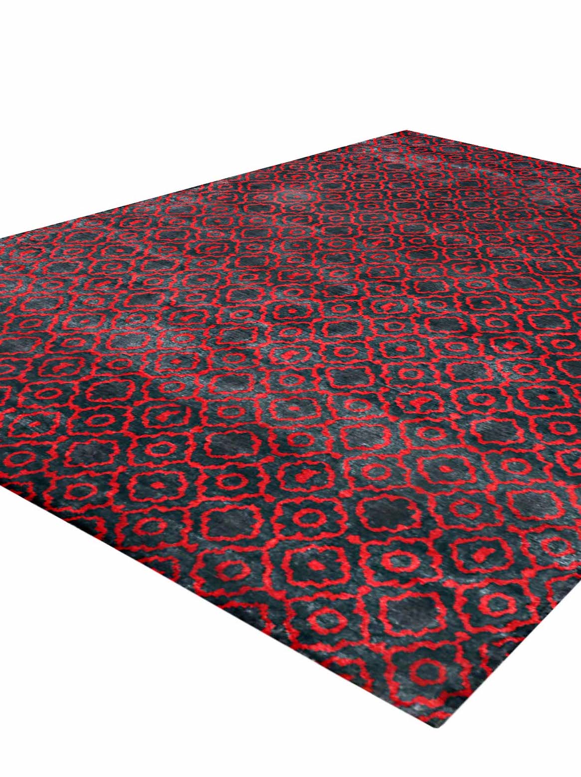 Luxury hand knotted carpet made from Botanical Silk in red & black color and 5'6" x 8' size