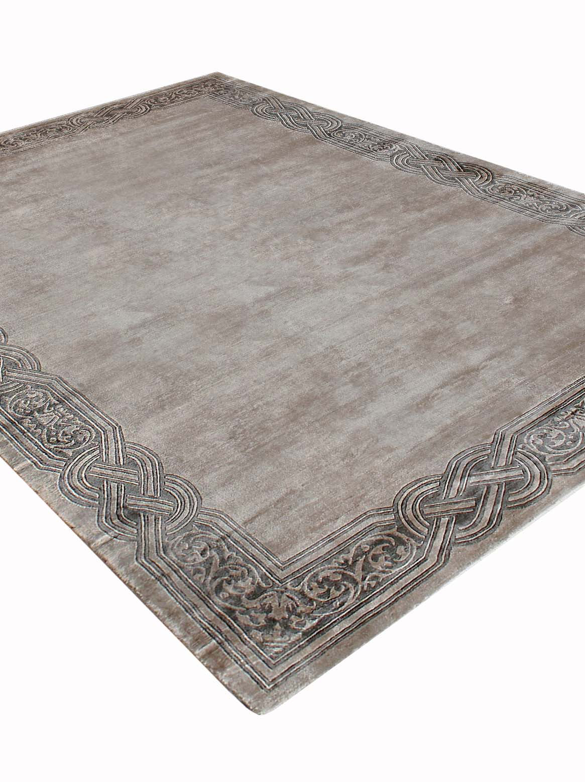 Luxury hand knotted carpet made from Botanical Silk in beige taupe color and 6' x 9' size