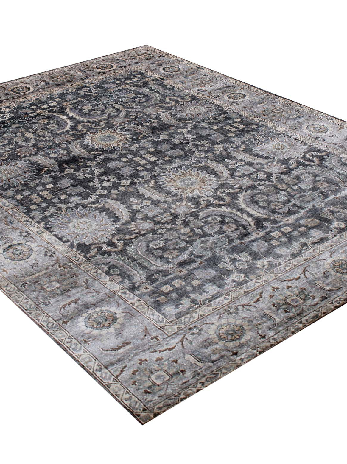 Luxury hand knotted carpet made from 100% Bamboo Silk in charcoal brown color and 5'6" x 8' size
