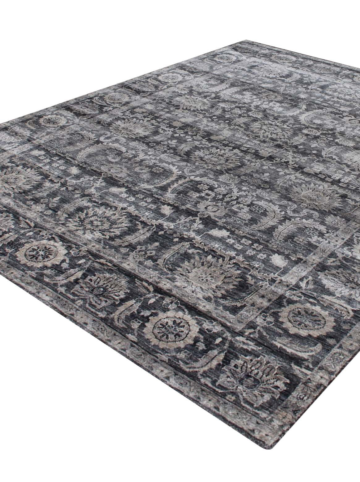 Luxury hand knotted carpet made from 100% Bamboo Silk in dark grey color and 5'6" x 8' size