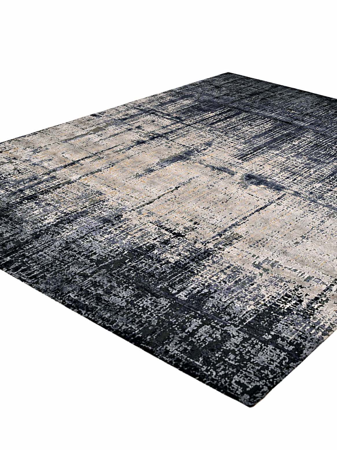 Luxury hand knotted carpet made from Wool & Bamboo Silk in black silver color and 5'6" x 8' size