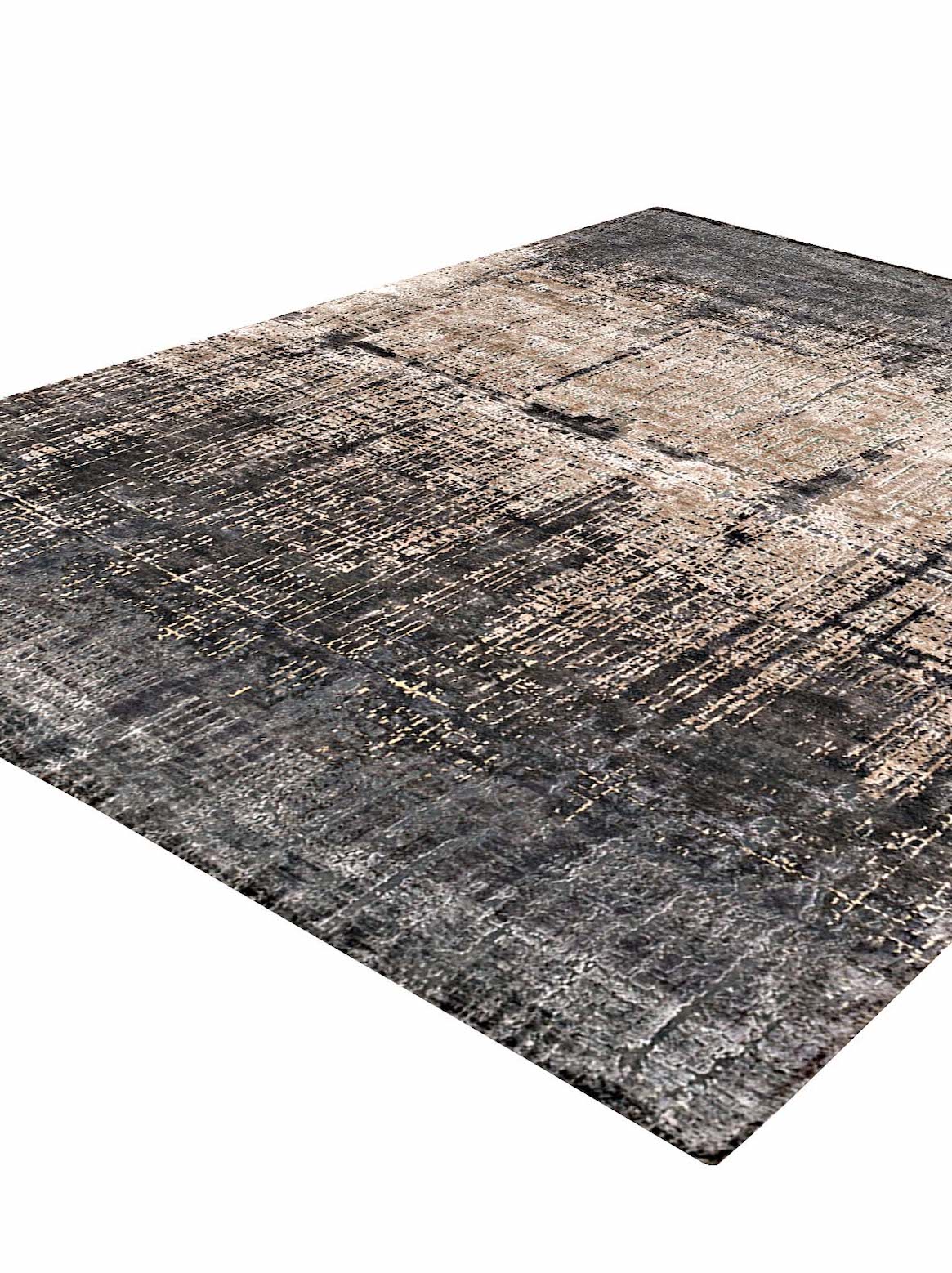 Luxury hand knotted carpet made from Wool & Bamboo Silk in charcoal beige color and 5'6" x 8' size