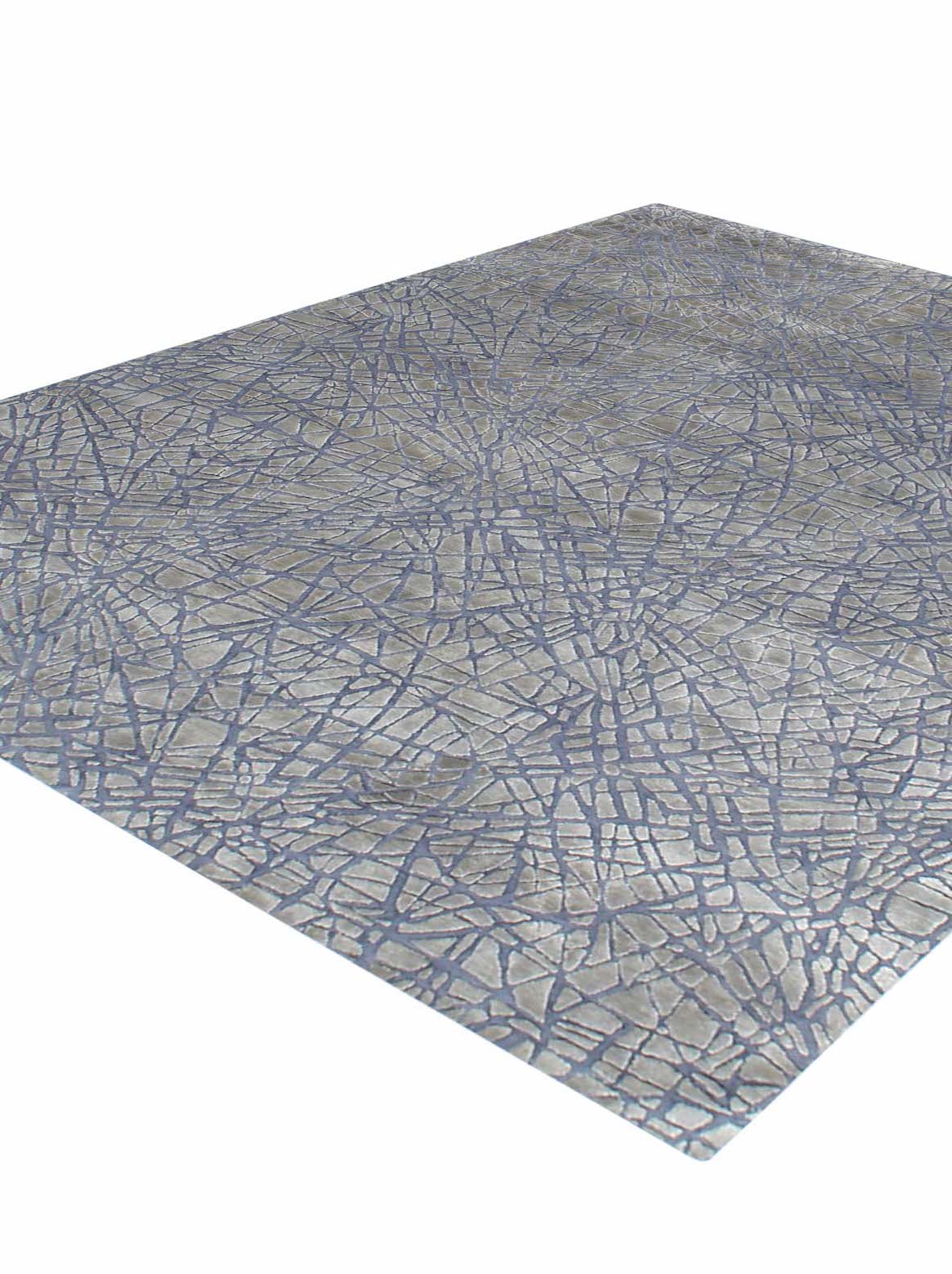 Luxury hand knotted carpet made from Wool & Botanical Silk in blue color and 5'6" x 8' size