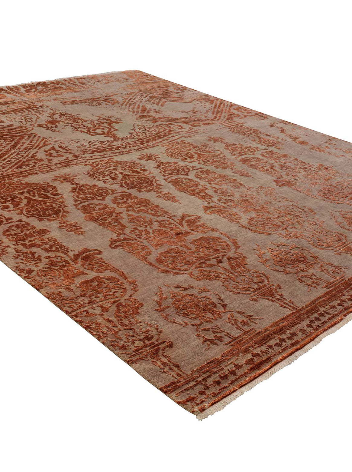Luxury hand knotted carpet made from Wool & Botanical Silk in bronze color and 5'6" x 8' size