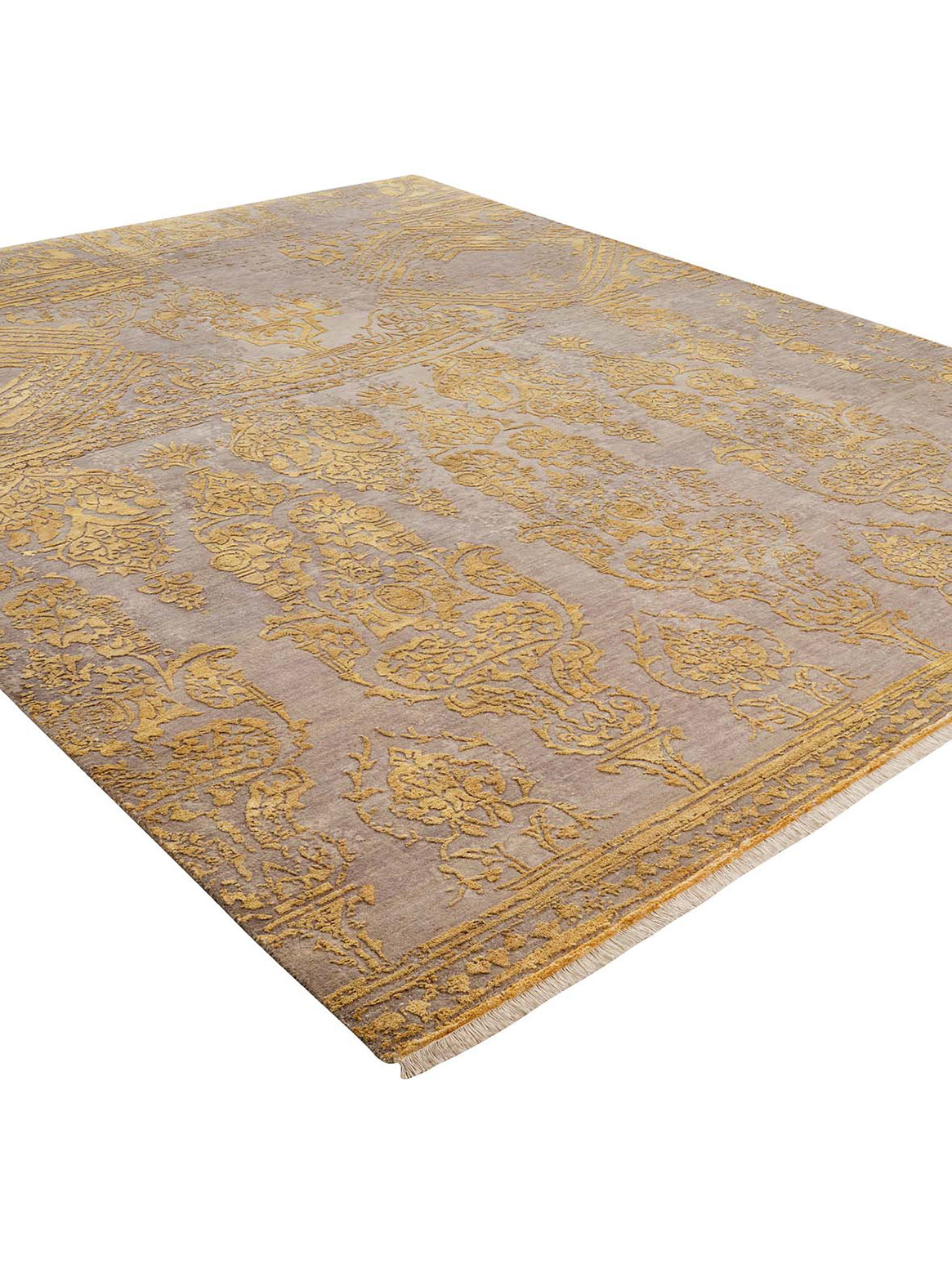 Luxury hand knotted carpet made from Wool & Botanical Silk in mustard color and 5'6" x 8' size