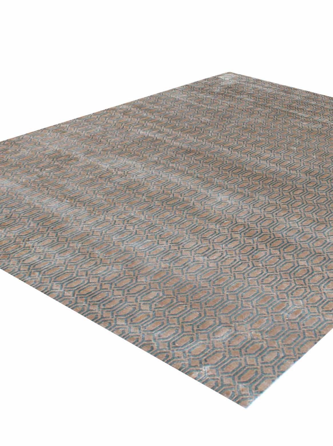Luxury hand knotted carpet made from Botanical Silk in turquoise color and 5'6" x 8' size