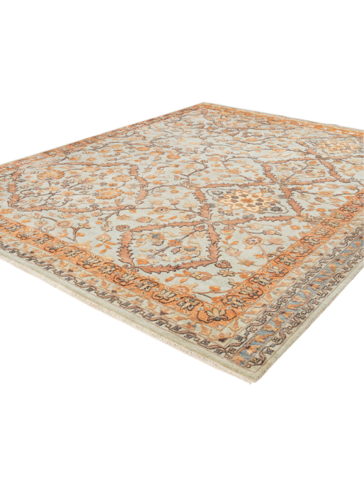 Luxury hand knotted carpet made from Wool & Botanical Silk in emerald color and 5'6" x 8' size