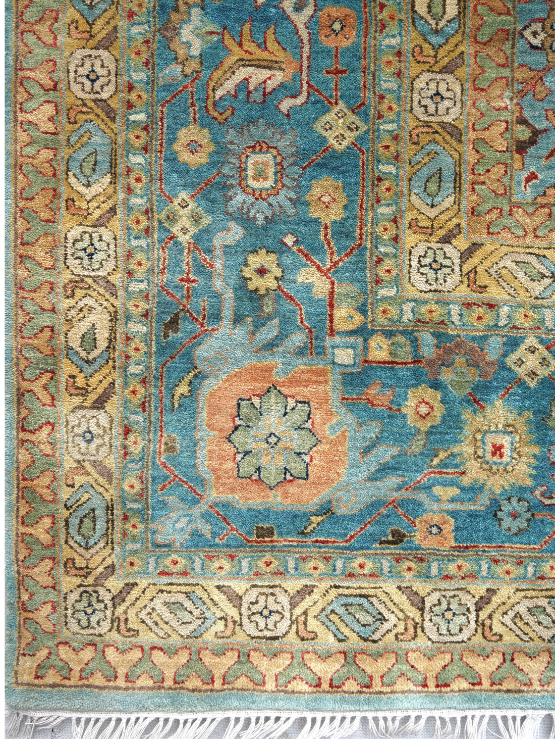 Luxury hand knotted carpet made from 100% Wool in aqua multi color and 12' x 18' size