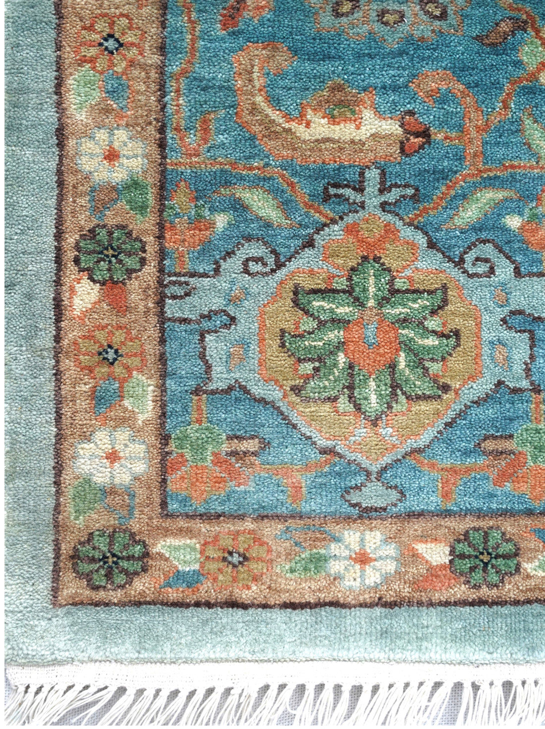 Luxury hand knotted carpet made from 100% Wool in aqua multi color and 9' x 13' size