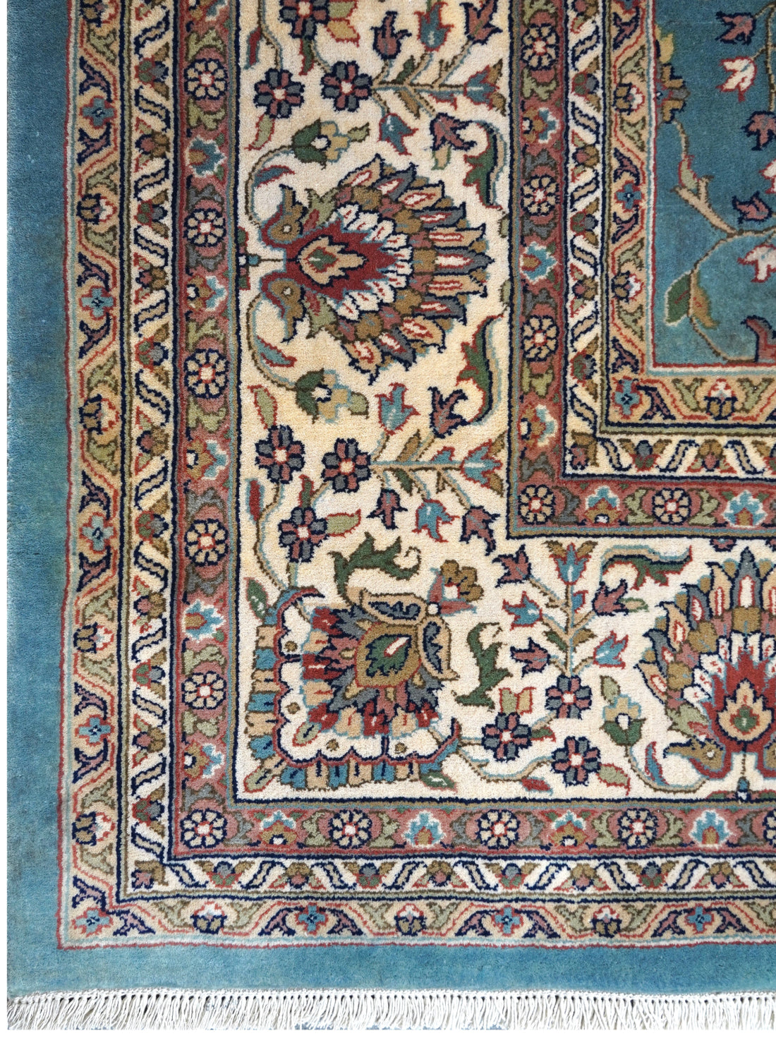 Luxury hand knotted carpet made from 100% Wool in blue & cream color and 8' x 10' size
