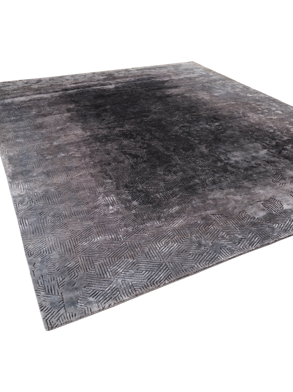 Luxury hand knotted carpet made from 100% Botanical Silk in steel color and 5'6" x 8' size