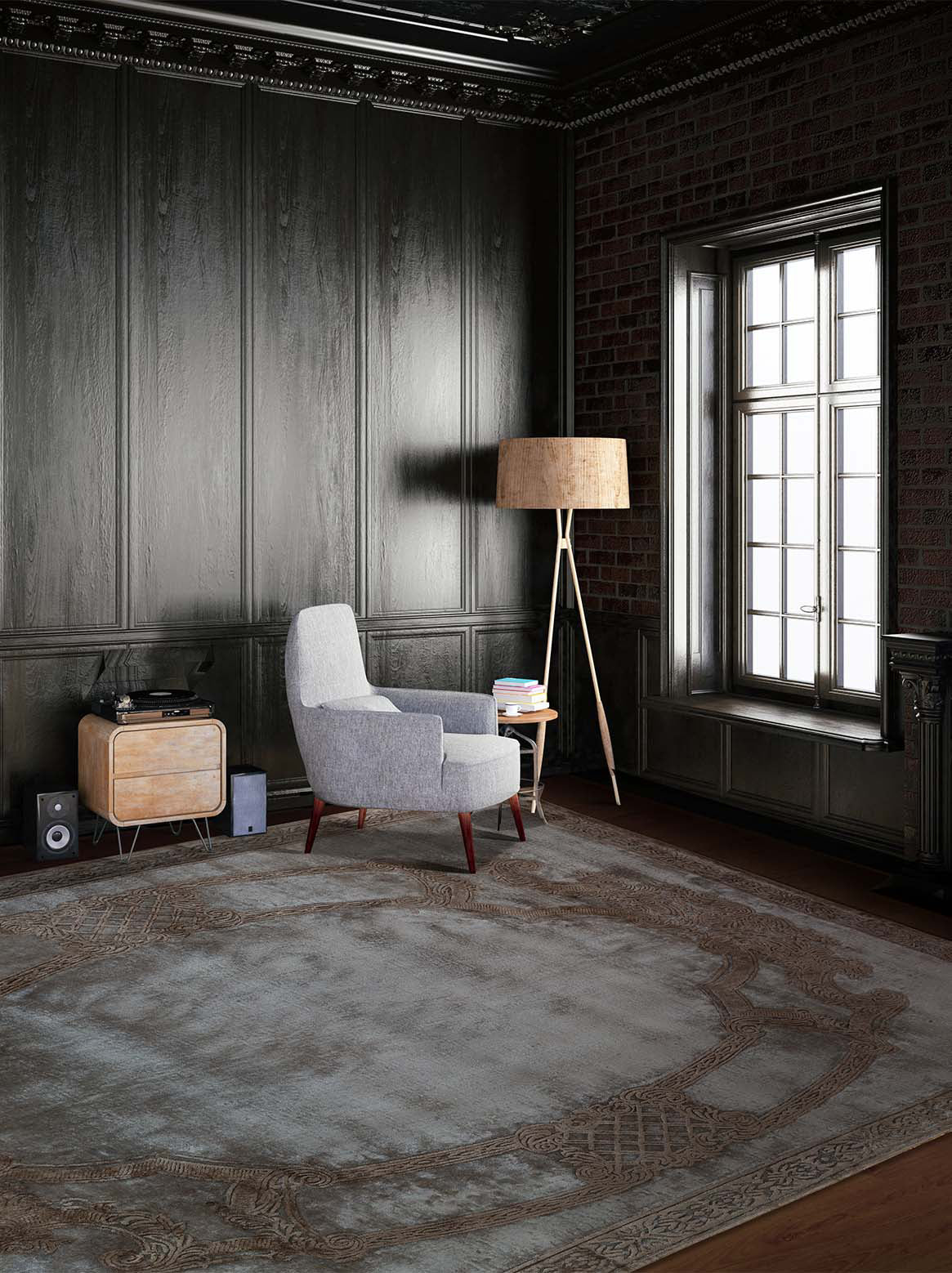 Luxury carpet in Silver Taupe color and 8' x 10' size