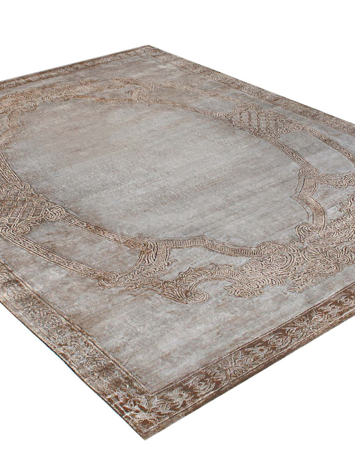 Luxury hand knotted carpet made from Botanical Silk in silver taupe color and 6' x 9' size