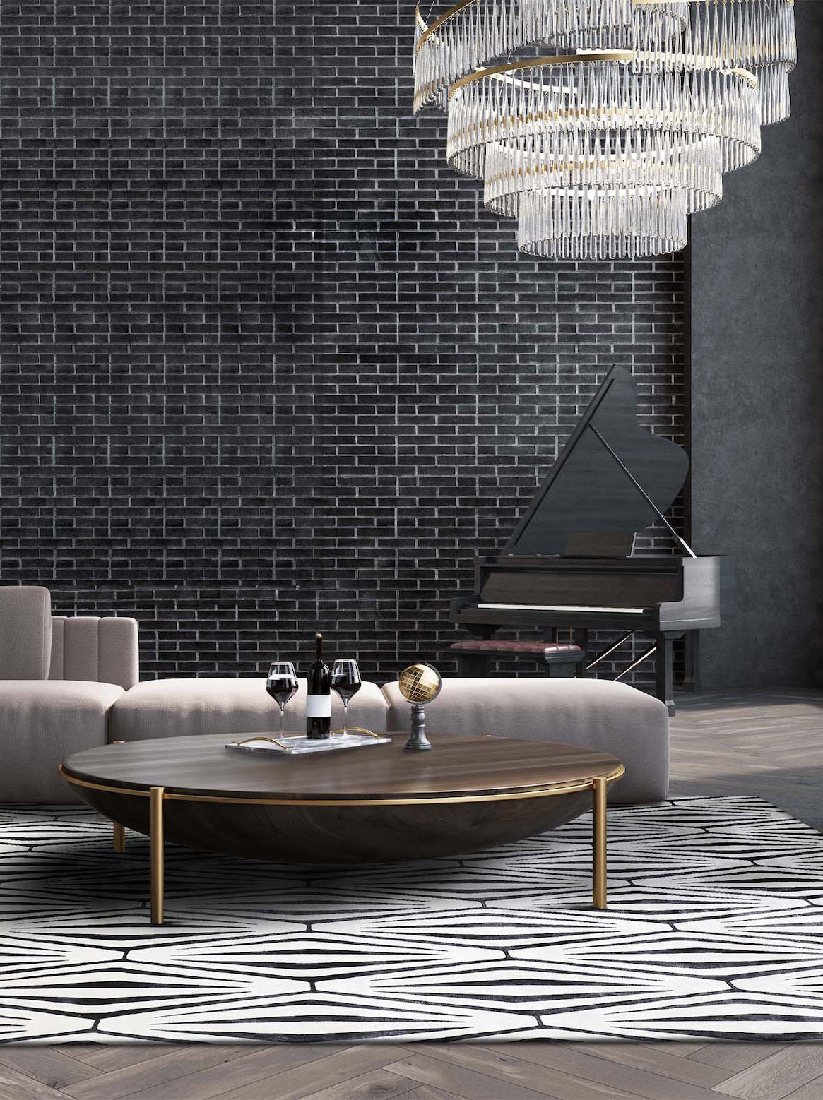 Luxury carpet in Black & White color and 6' x 9' size
