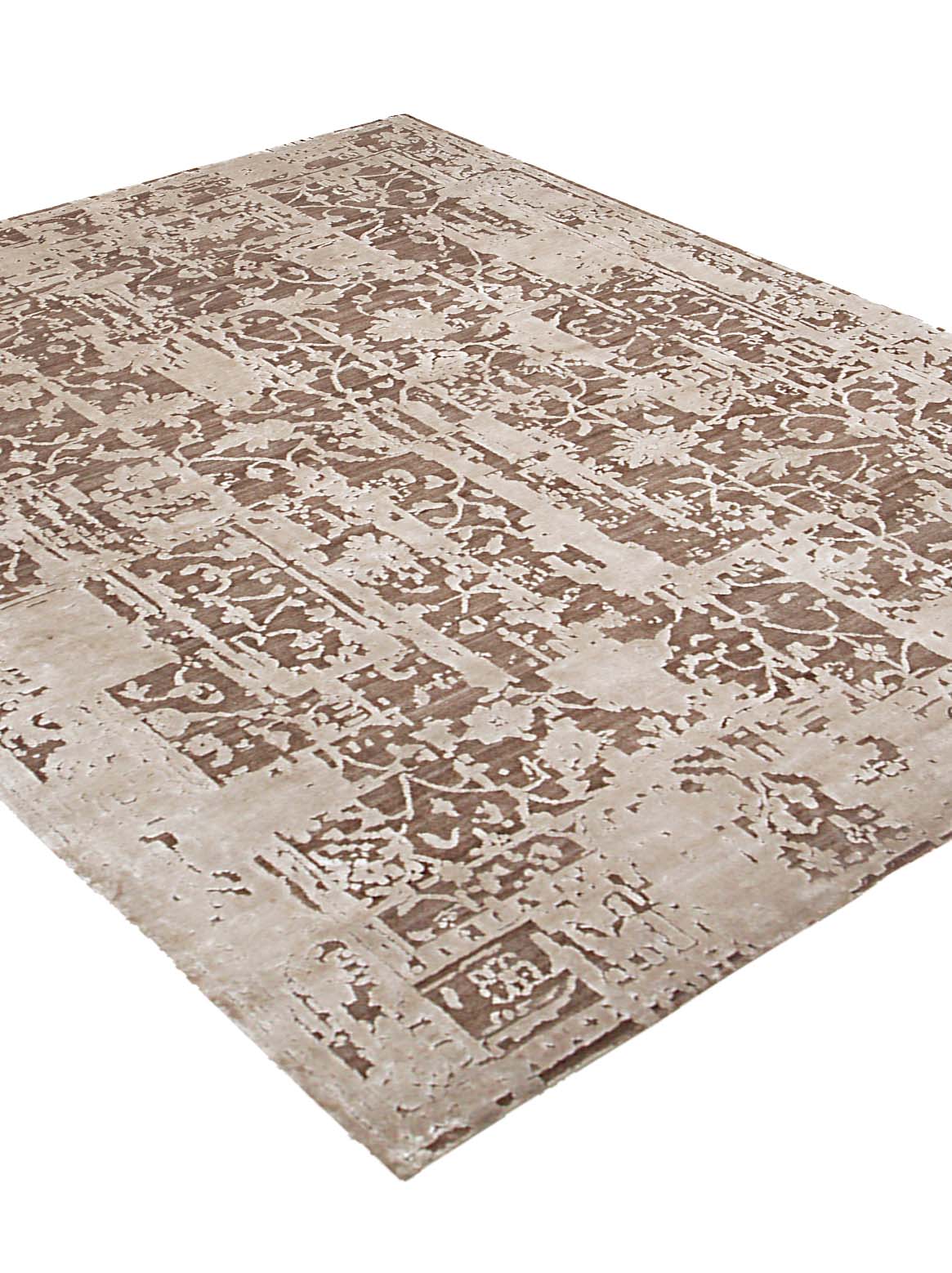 Luxury hand knotted carpet made from Wool & Botanical Silk in beige color and 5'6" x 8' size