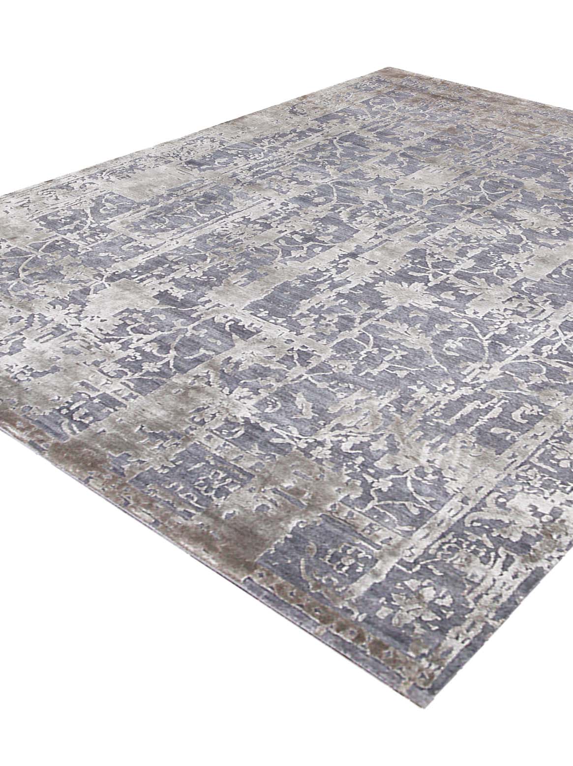 Luxury hand knotted carpet made from Wool & Botanical Silk in grey color and 5'6" x 8' size