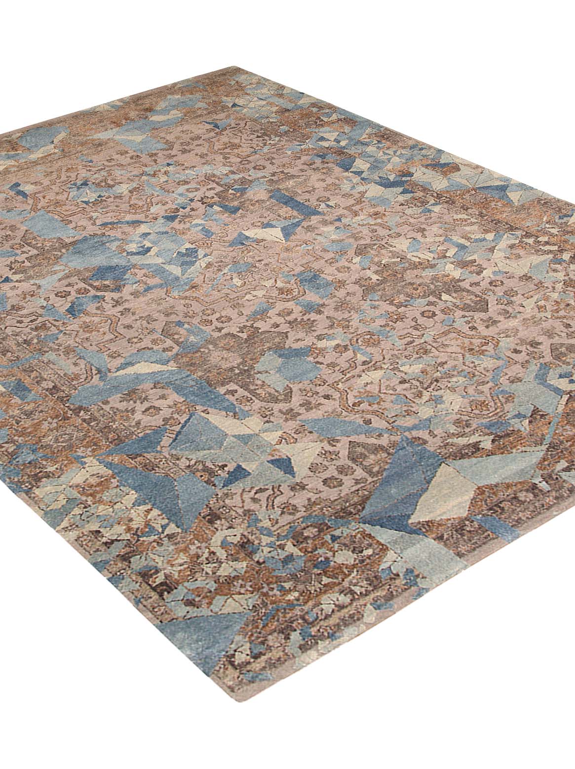 Luxury hand knotted carpet made from Wool & Pure Silk in blue color and 5'6" x 8' size