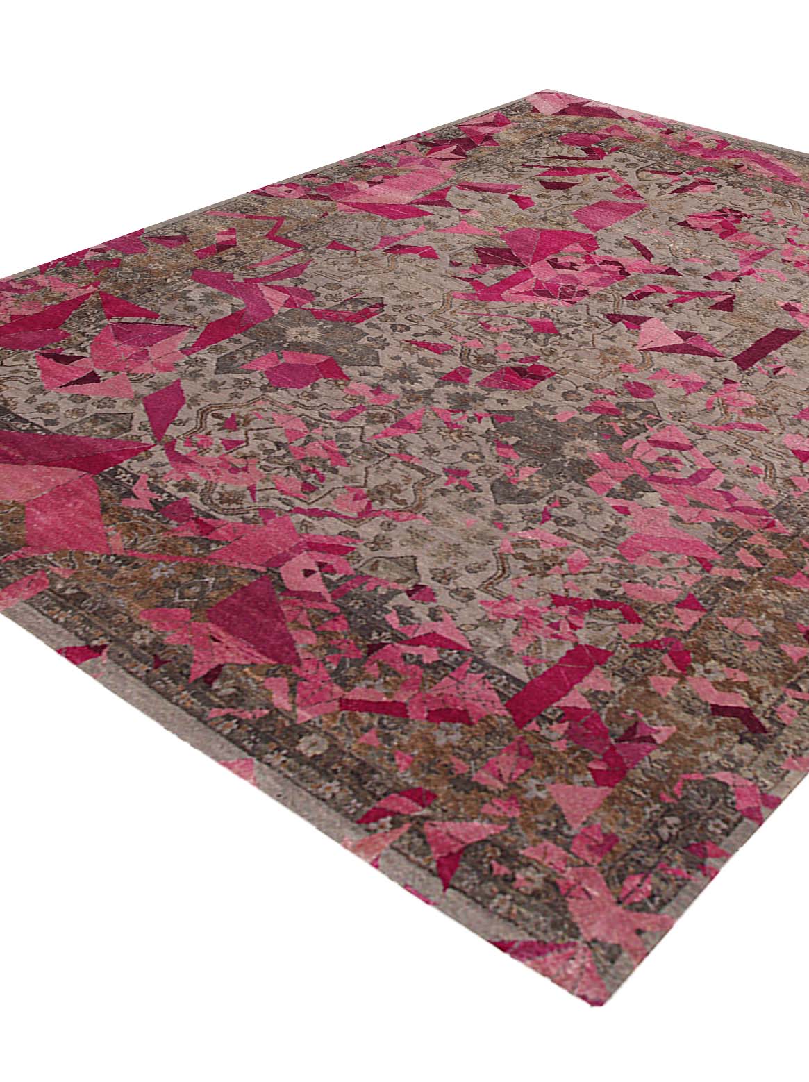 Luxury hand knotted carpet made from Wool & Pure Silk in fuchsia color and 5'6" x 8' size