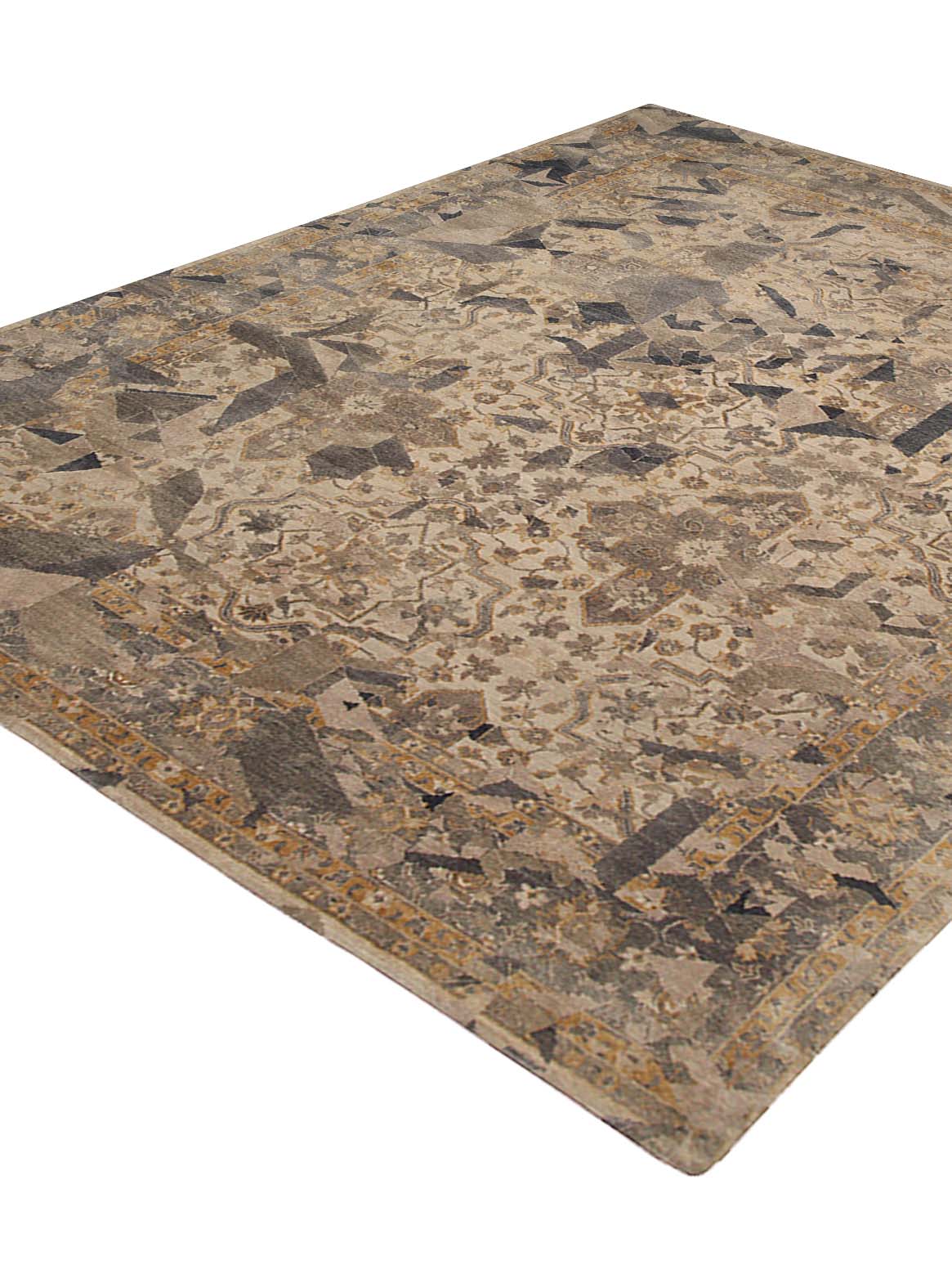 Luxury hand knotted carpet made from Wool & Pure Silk in grey beige color and 5'6" x 8' size