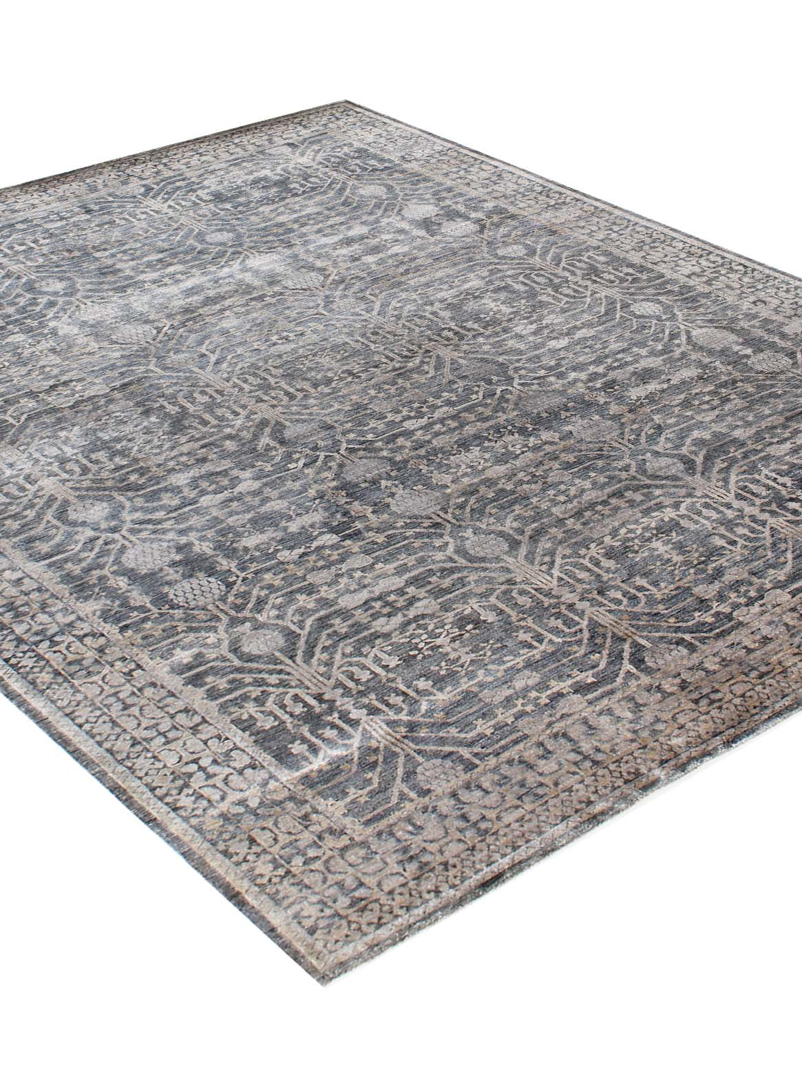 Luxury hand knotted carpet made from 100% Bamboo Silk in dark grey color and 5'6" x 8' size