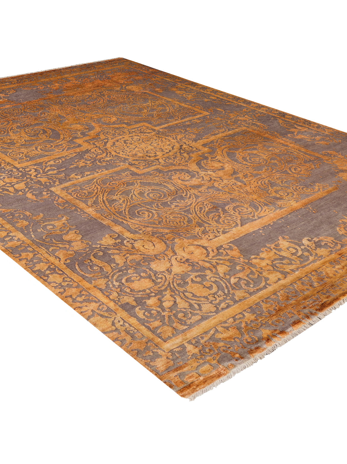 Luxury hand knotted carpet made from Wool & Botanical Silk in rust color and 5'6" x 8' size