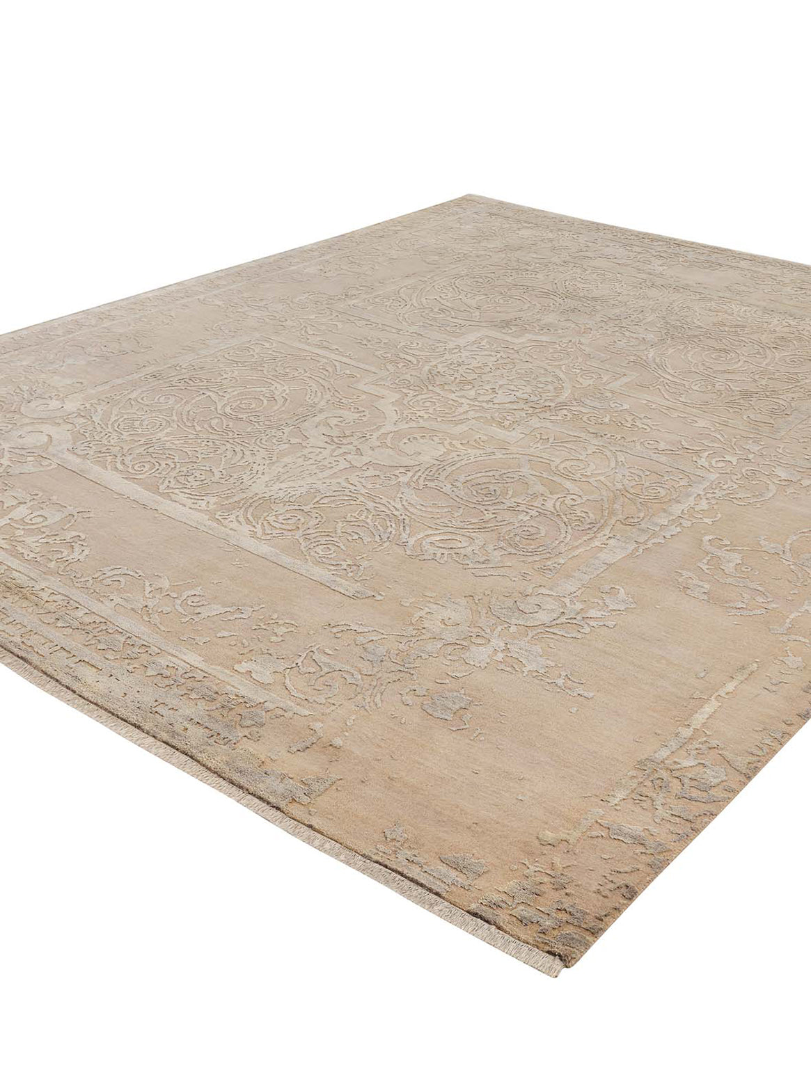 Luxury hand knotted carpet made from Wool & Botanical Silk in silver ivory color and 5'6" x 8' size