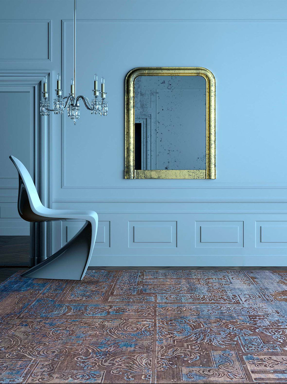 Luxury carpet in Blue color and 6' x 9' size